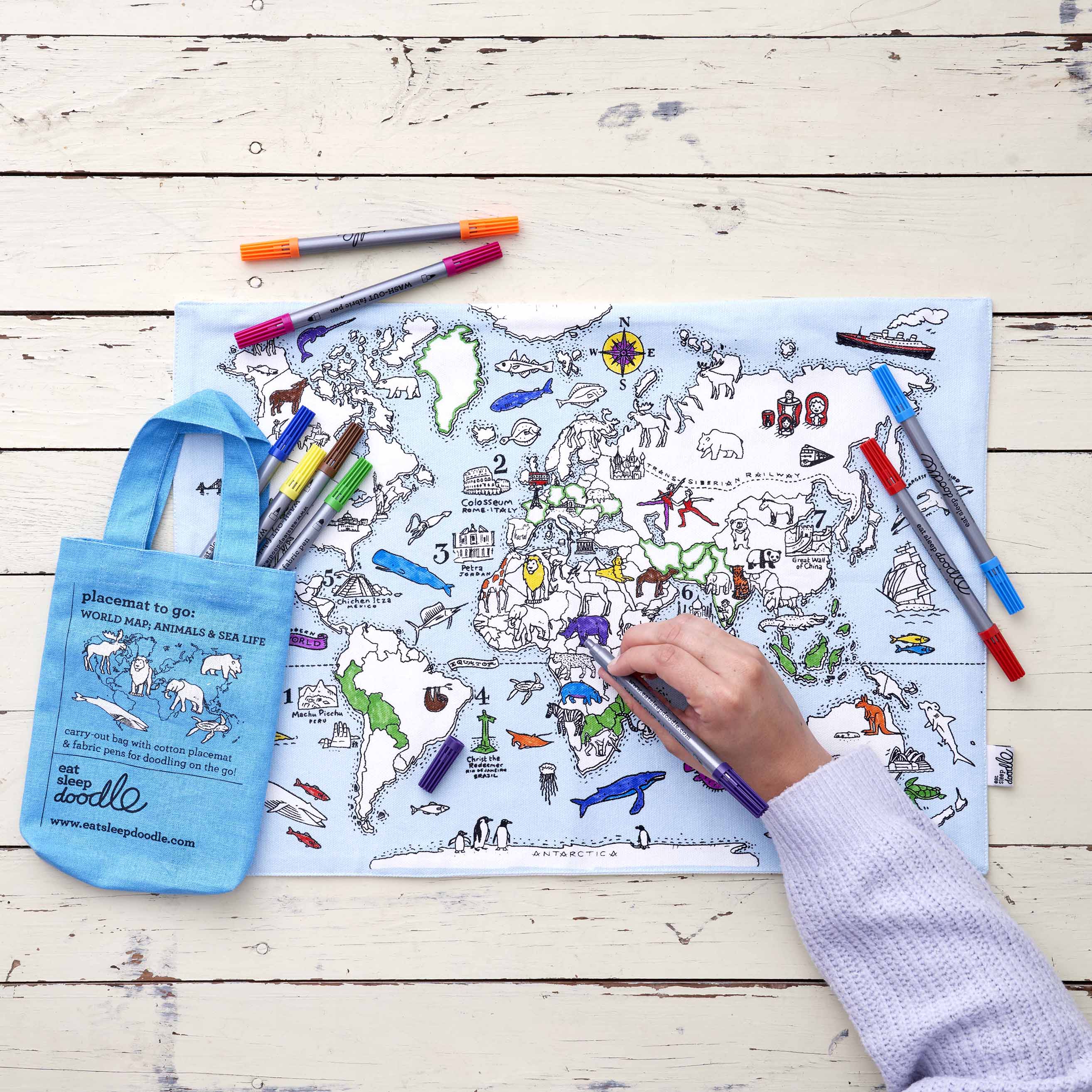 Kibakids - World Map Reusable Colour-In Placemat for Kids