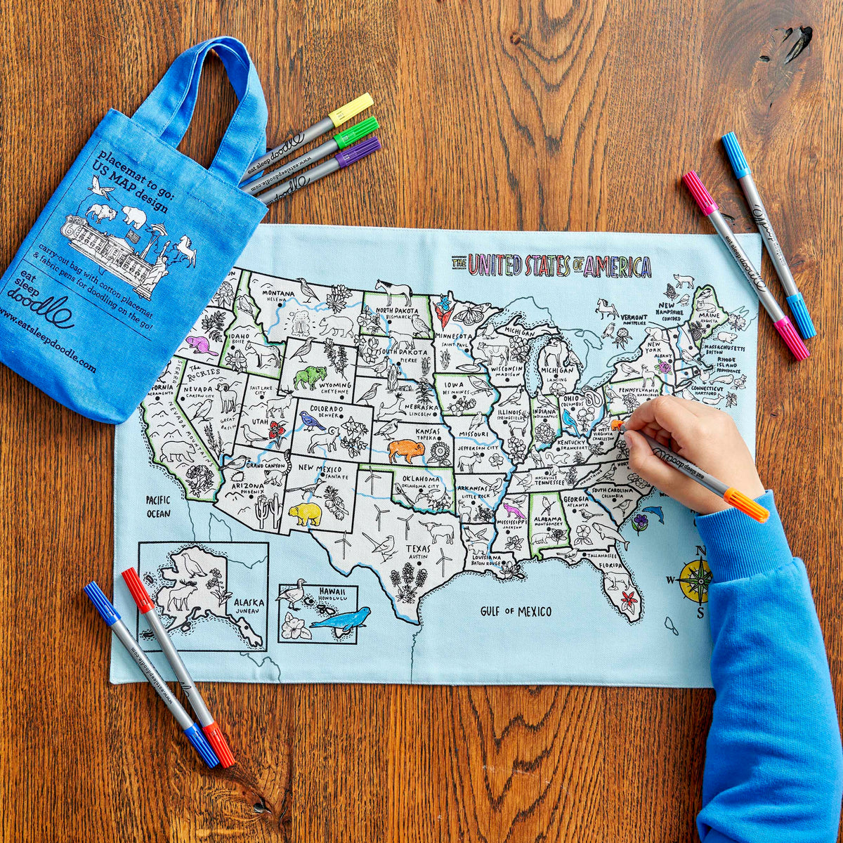 Kibakids - USA Map Reusable Colour-In Placemat for Kids