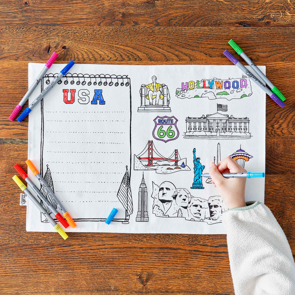 Kibakids - USA Map Reusable Colour-In Placemat for Kids