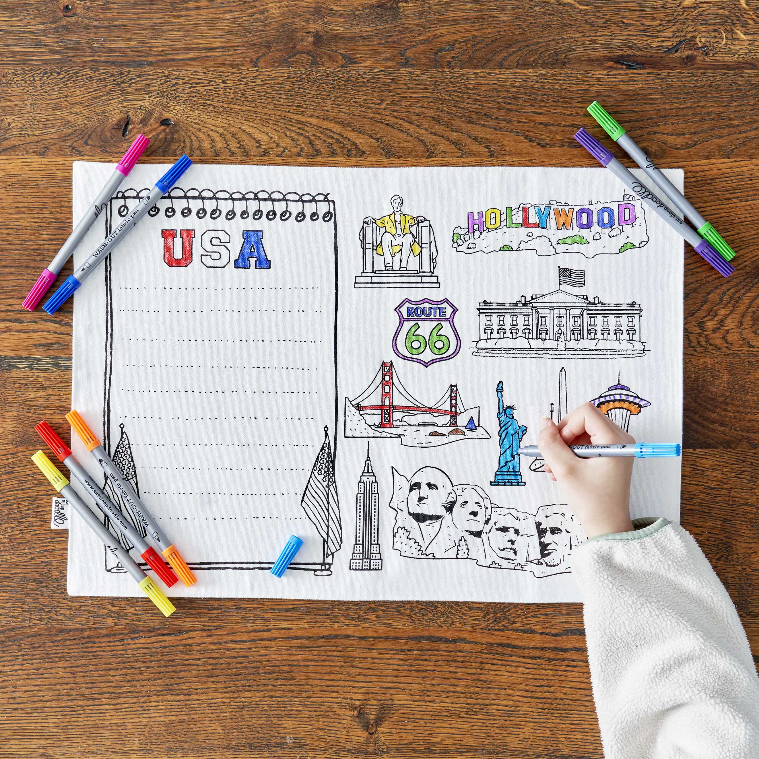 Kibakids - USA Map Reusable Colour-In Placemat for Kids