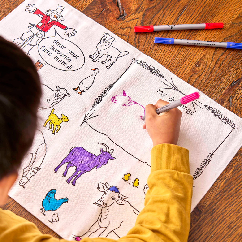 Kibakids - Farmyard Reusable Colour-In Placemat for Kids