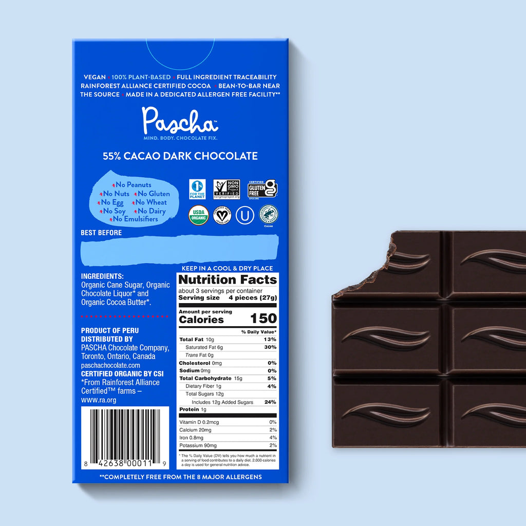 Shavelo - 55% Cacao Organic Vegan Dark Chocolate Bar (10 Bar Pack)