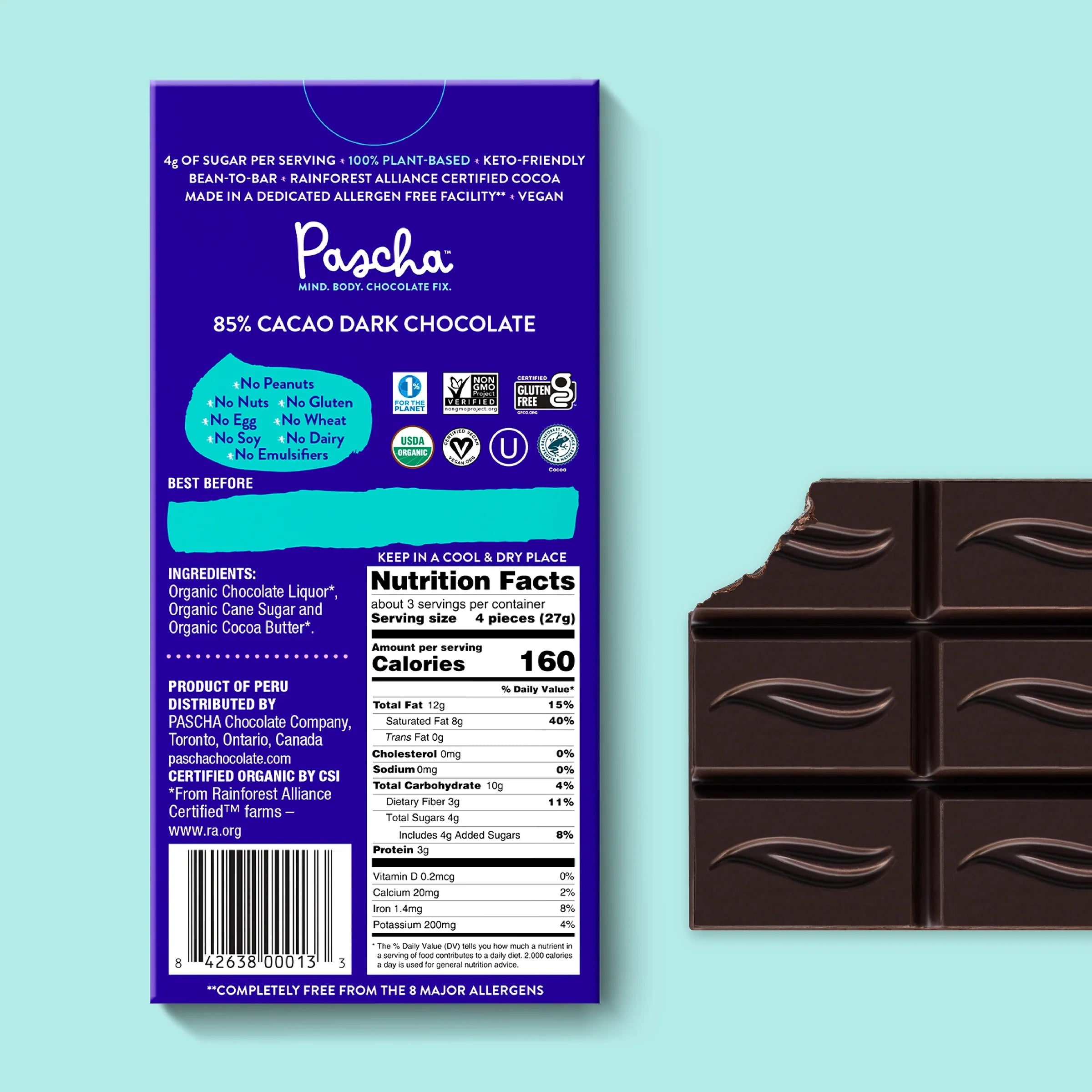 Shavelo - 85% Cacao Organic Vegan Dark Chocolate Bar (10 Bar Pack)
