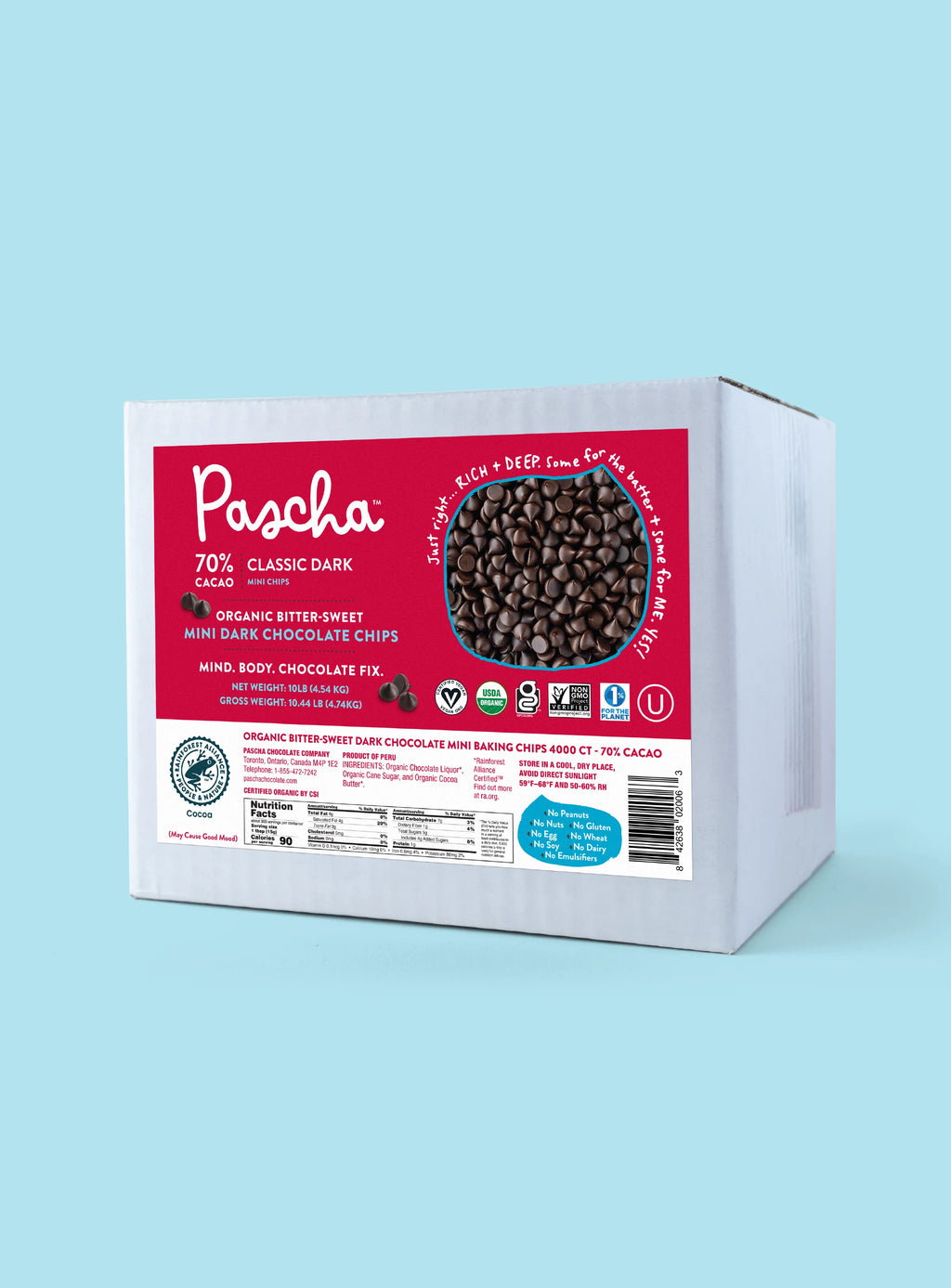 Shavelo - Bulk Mini Chips (10 lbs) - 70% Cacao Organic Vegan Bitter-Sweet Dark Chocolate Chips (4000 ct)