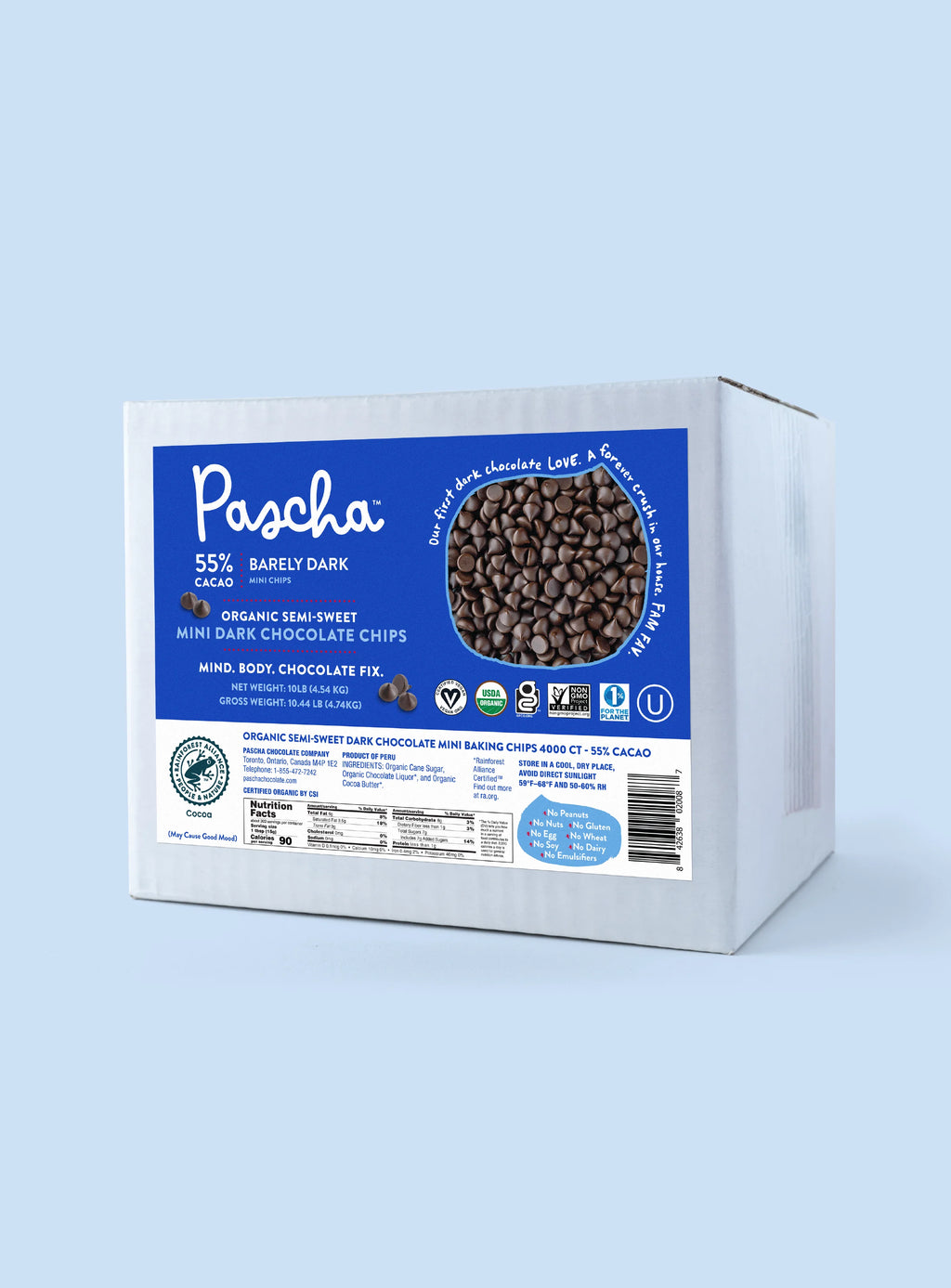 Shavelo - *OVERSTOCK SHORT-DATED SALE* Bulk Mini Chips (10 lbs) - 55% Cacao Organic Vegan Semi-Sweet Dark Chocolate Chips (4000 ct)