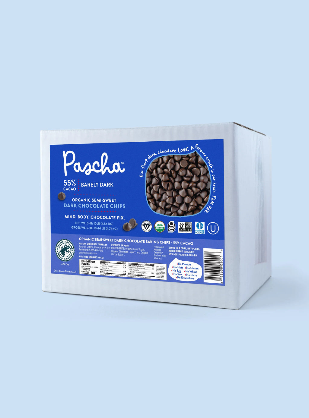 Shavelo - Bulk Baking Chips (10 lbs) - 55% Cacao Organic Vegan Semi-Sweet Dark Chocolate Chips (1000 ct)