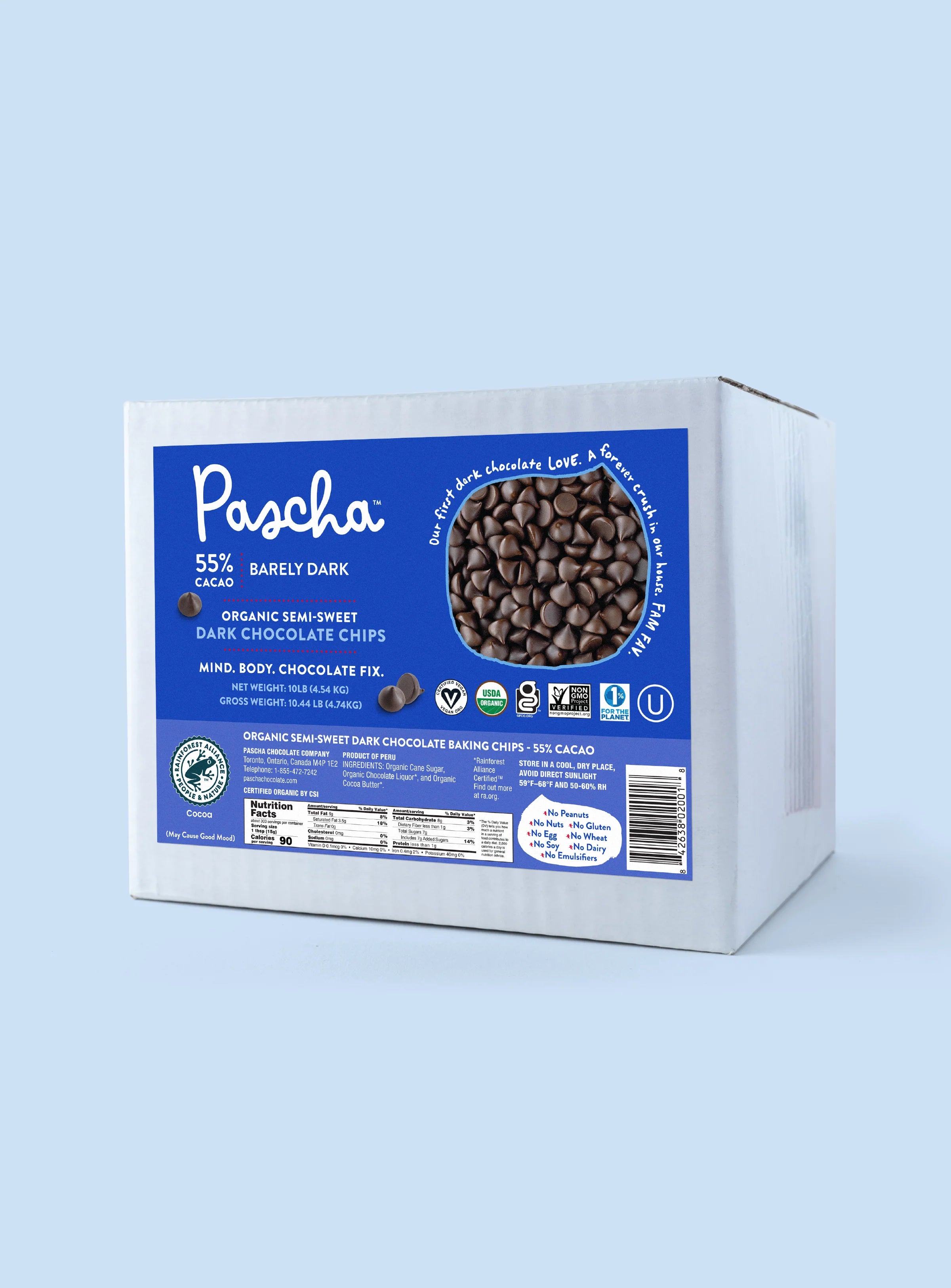 Shavelo - Bulk Baking Chips (10 lbs) - 55% Cacao Organic Vegan Semi-Sweet Dark Chocolate Chips (1000 ct)