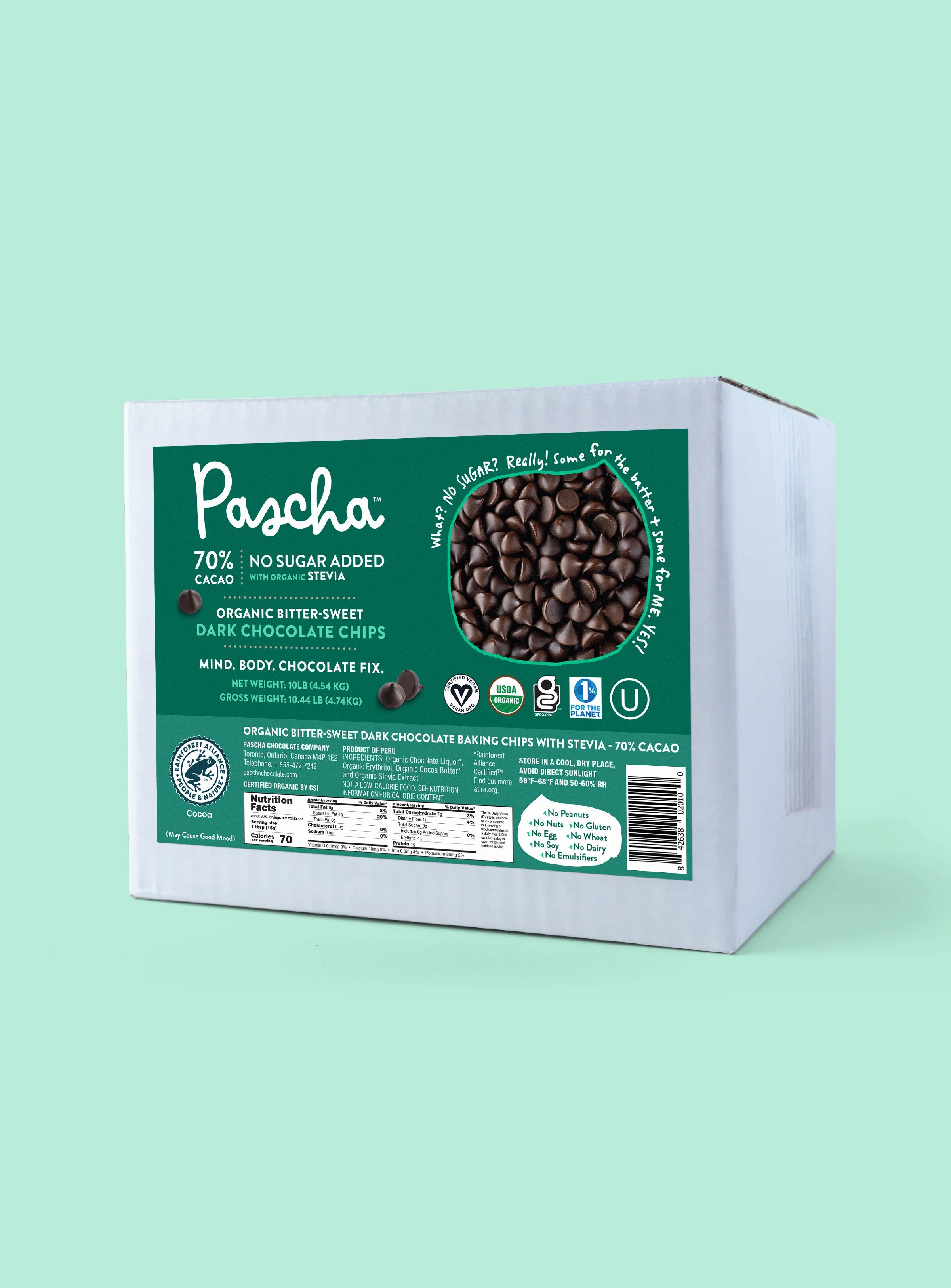 Shavelo - Bulk Keto Baking Chips (10 lbs) - 70% Cacao Organic Vegan Bitter-Sweet Dark Chocolate Chips with Organic Stevia (2000 ct) - Sugar Free!