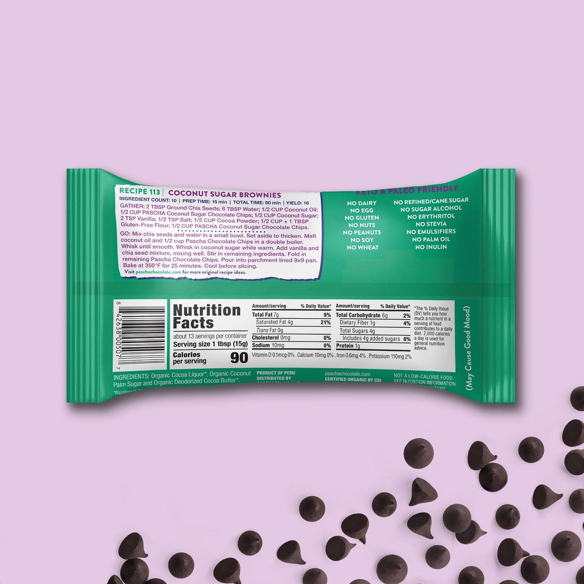 Shavelo - NEW! 70% Cacao Organic Bitter-Sweet Dark Chocolate Chips with Coconut Sugar (8 Bags)