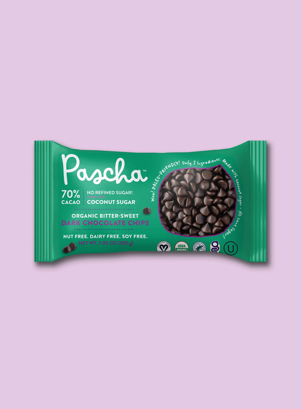 Shavelo - NEW! 70% Cacao Organic Bitter-Sweet Dark Chocolate Chips with Coconut Sugar (8 Bags)