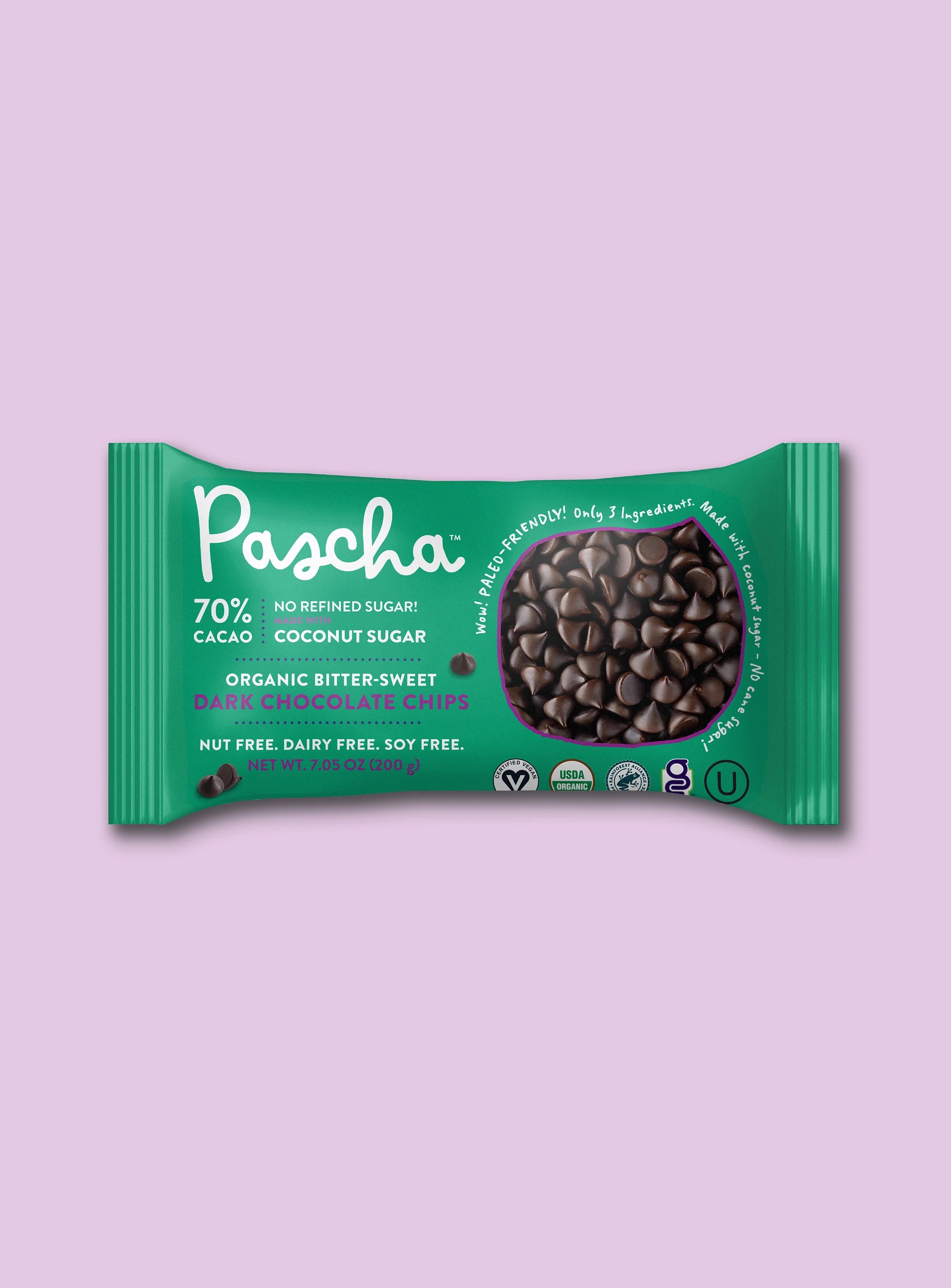Shavelo - NEW! 70% Cacao Organic Bitter-Sweet Dark Chocolate Chips with Coconut Sugar (8 Bags)