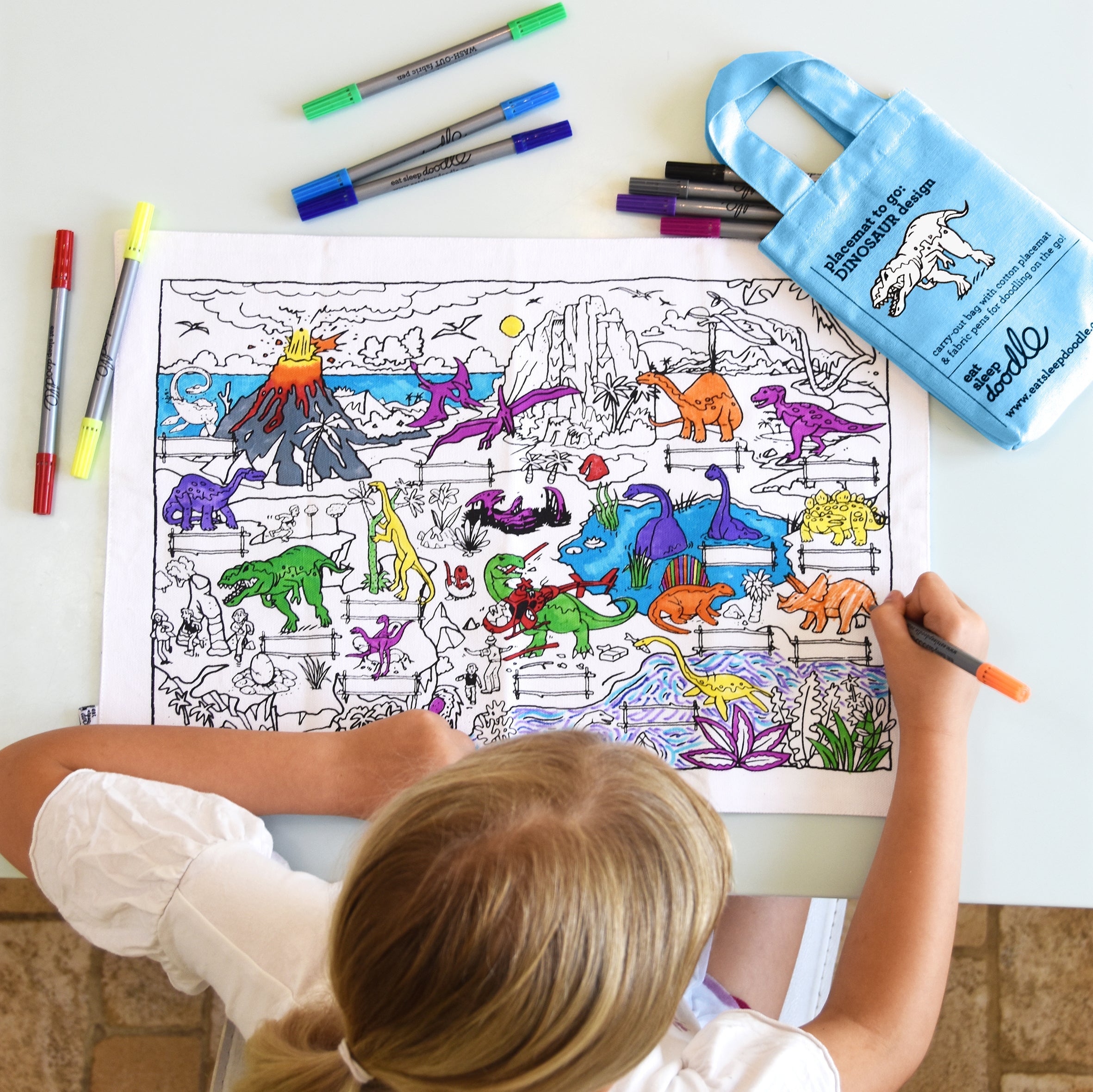 Kibakids - Dinosaur Reusable Colour-In Placemat for Kids