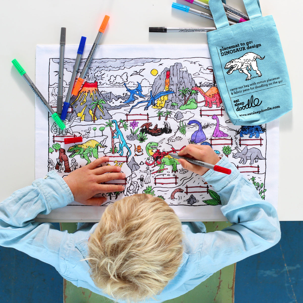 Kibakids - Dinosaur Reusable Colour-In Placemat for Kids