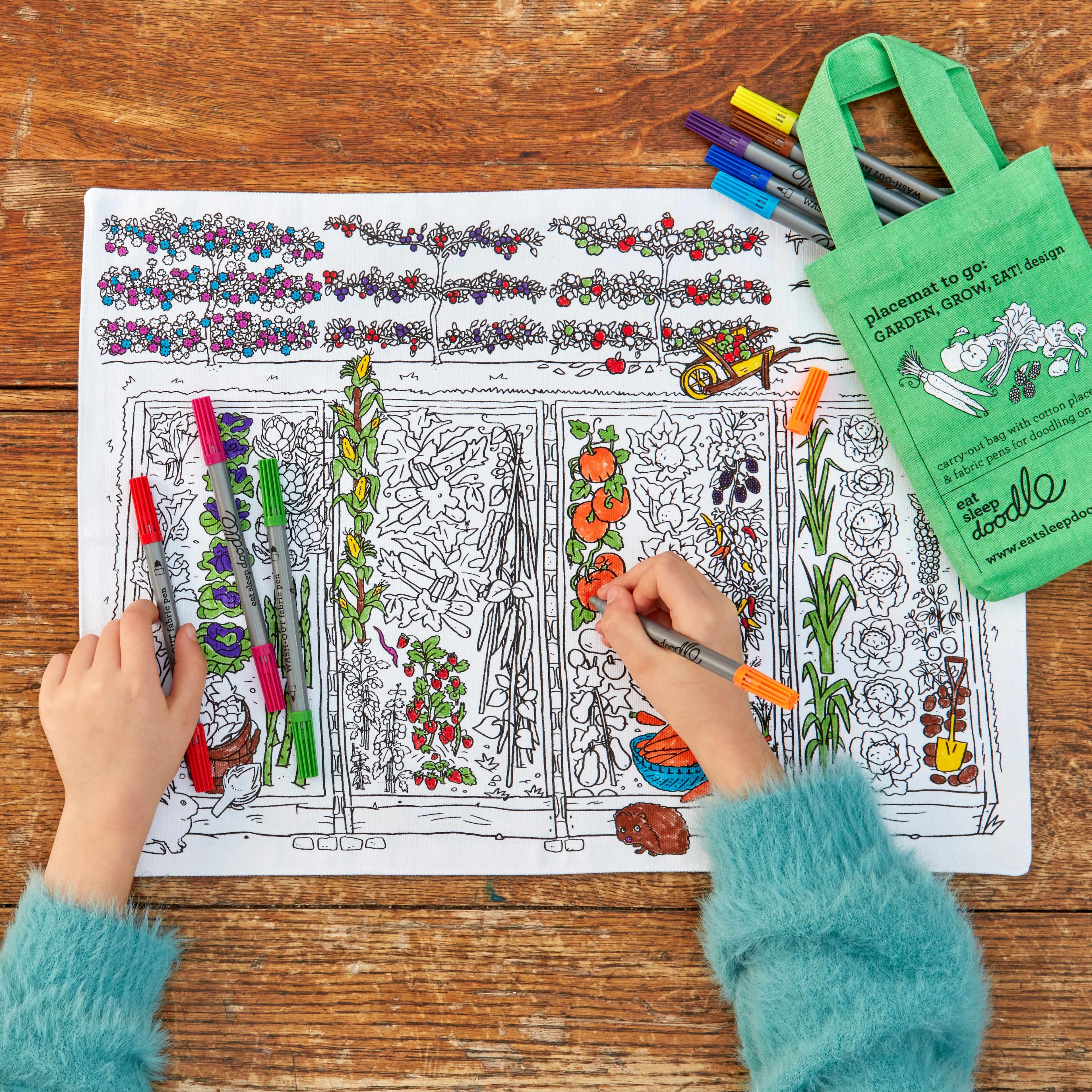 Kibakids - Garden, Grow, Eat! Reusable Colour-In Placemat for Kids