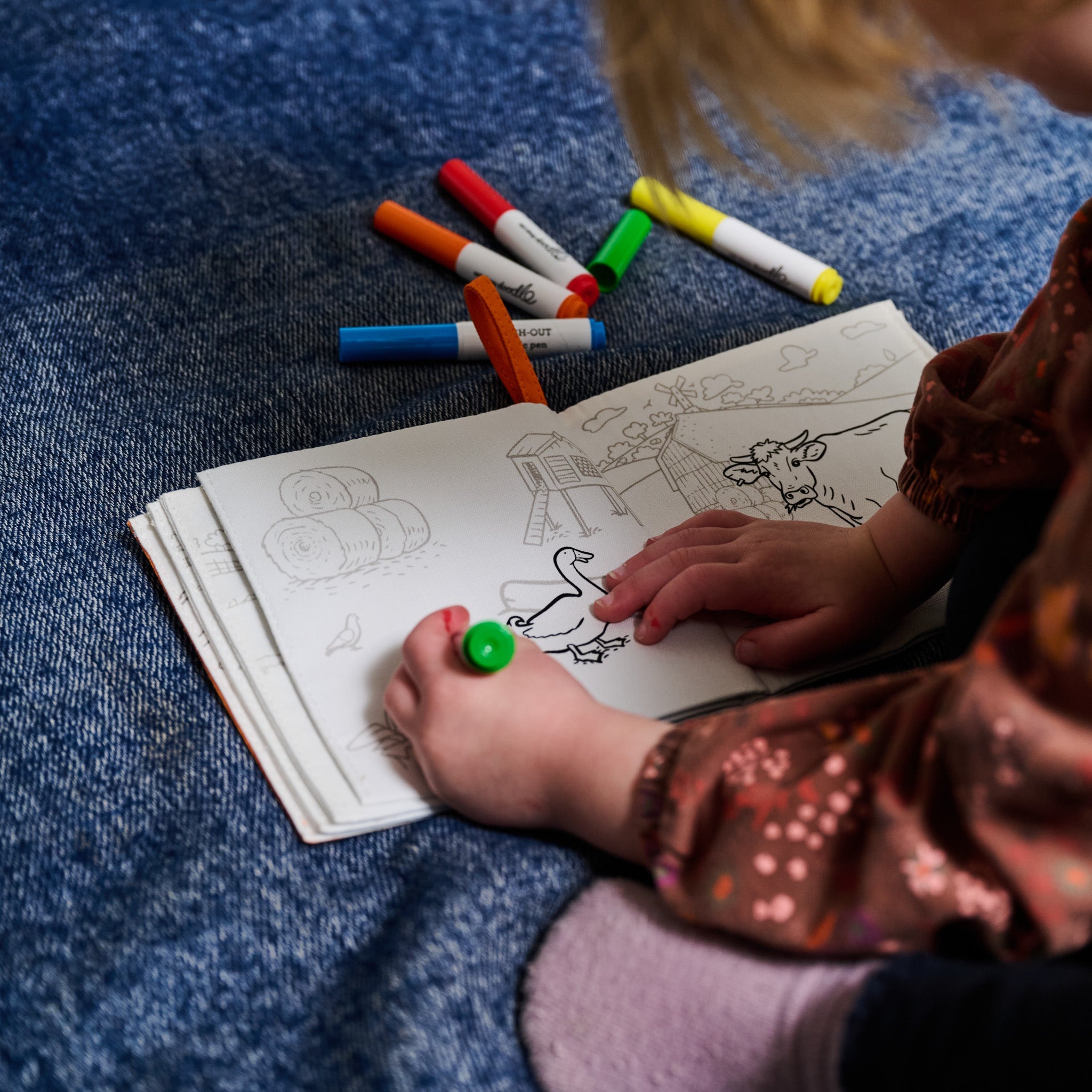 Kibakids - Farmyard Fabric Colouring Book for kids 1 years +