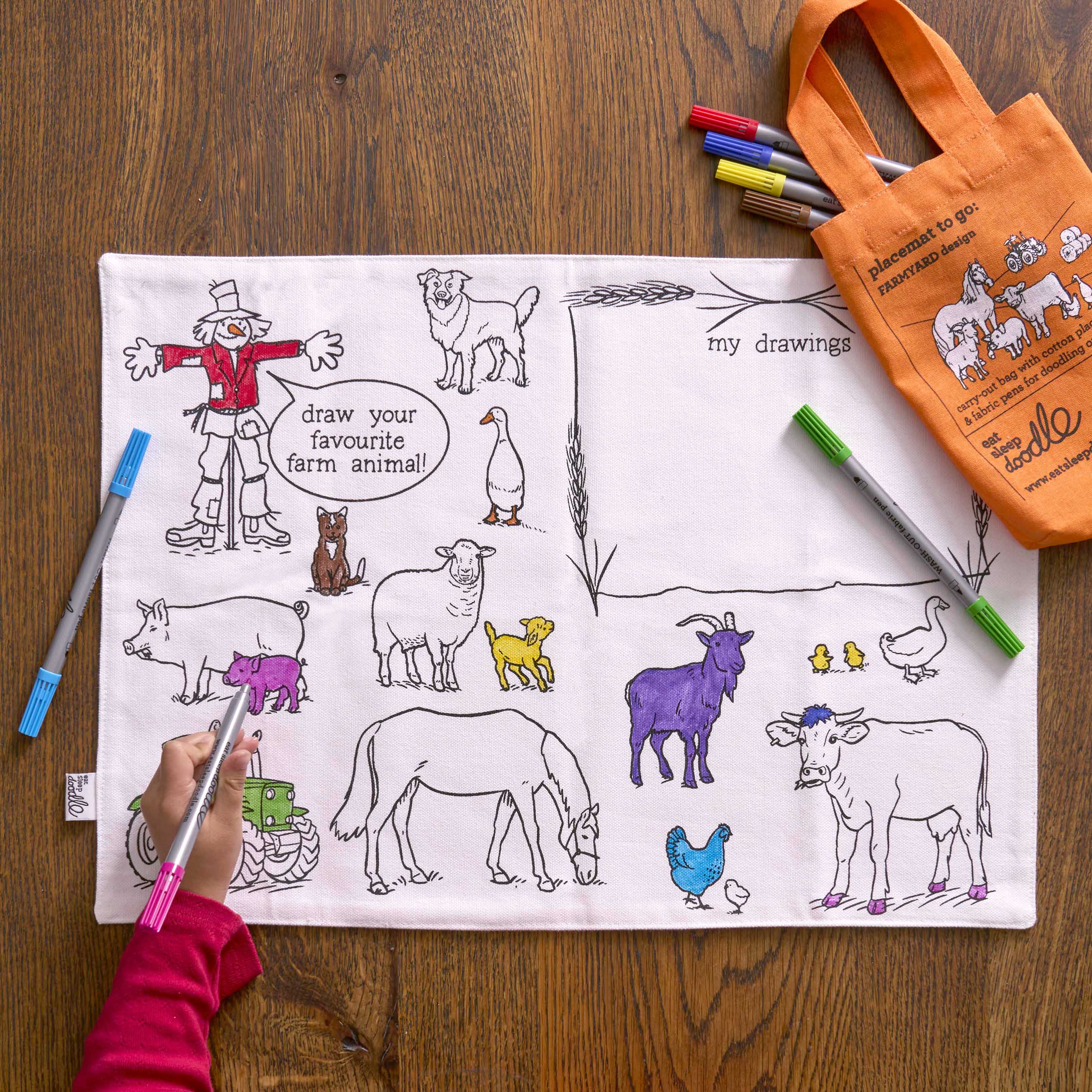 Kibakids - Farmyard Reusable Colour-In Placemat for Kids