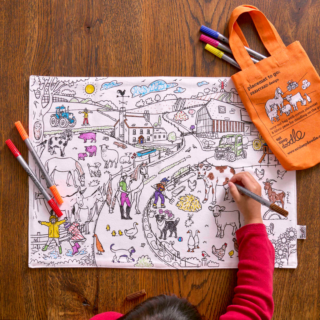 Kibakids - Farmyard Reusable Colour-In Placemat for Kids