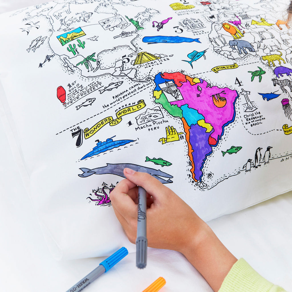 Kibakids - world map pillowcase