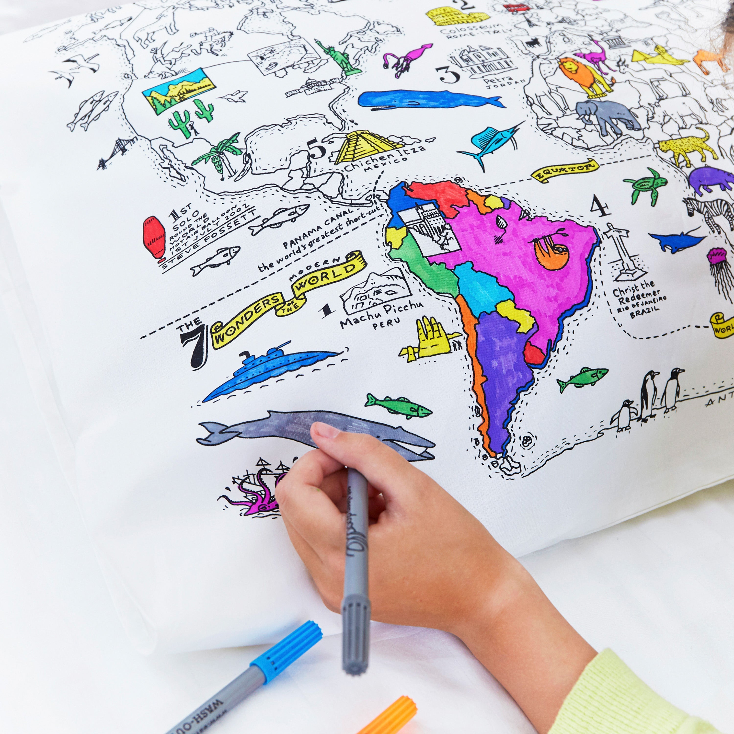 Kibakids - world map pillowcase