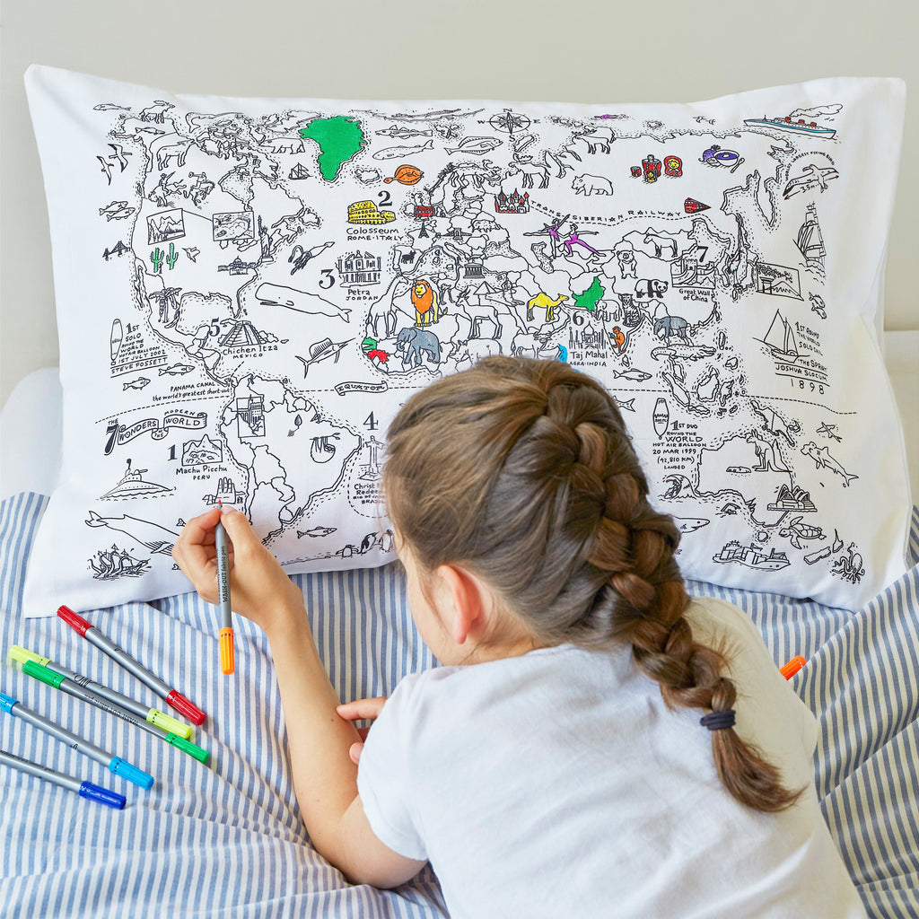 Kibakids - world map pillowcase
