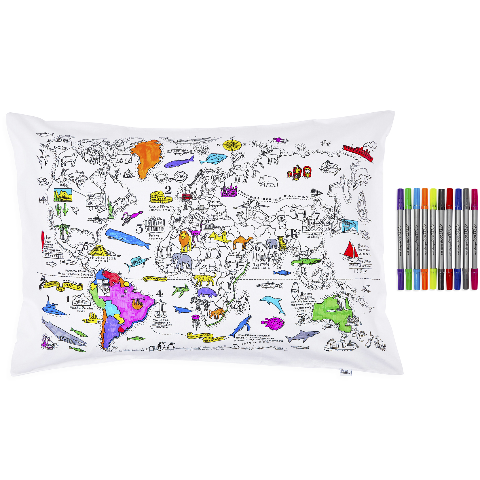 Kibakids - world map pillowcase