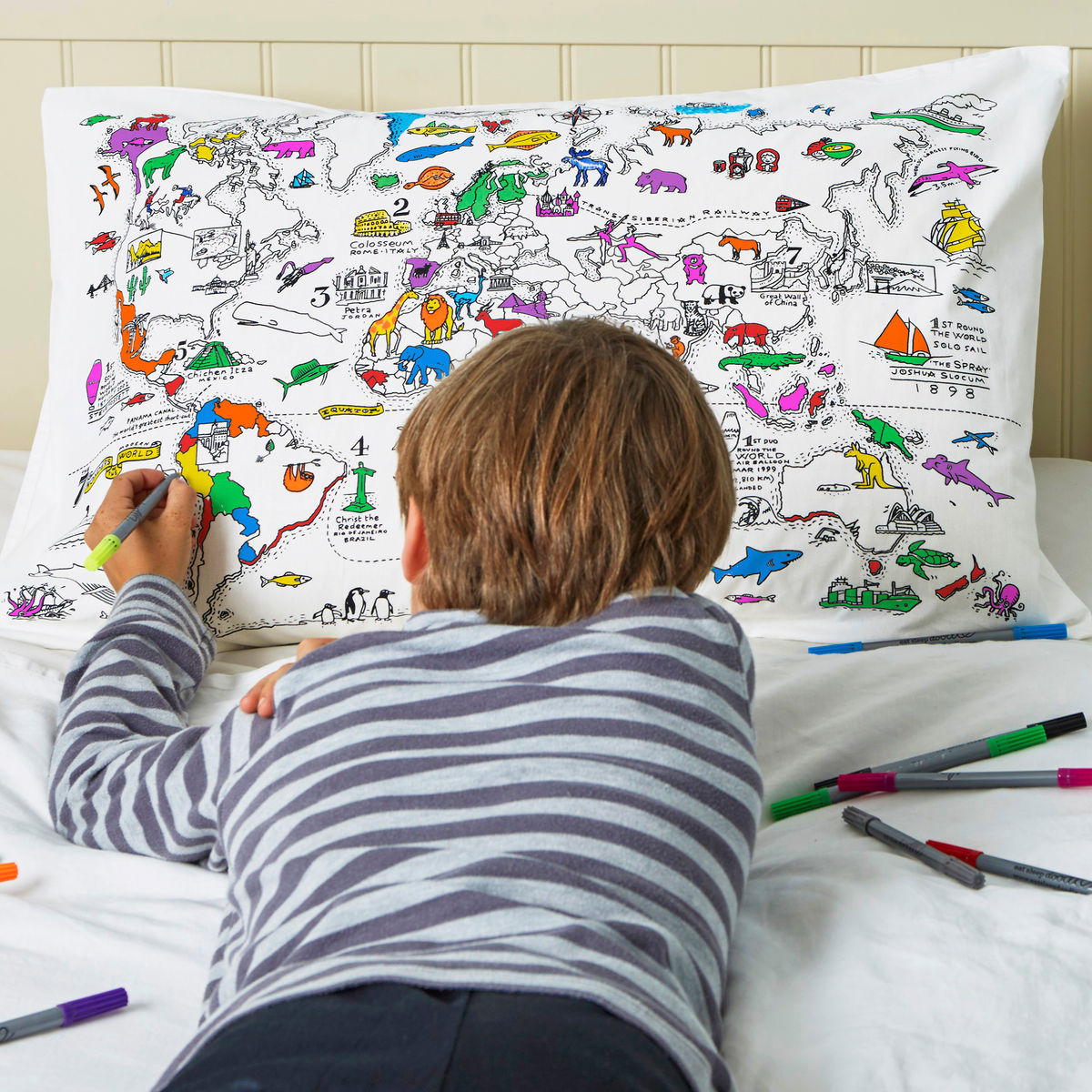 Kibakids - world map pillowcase