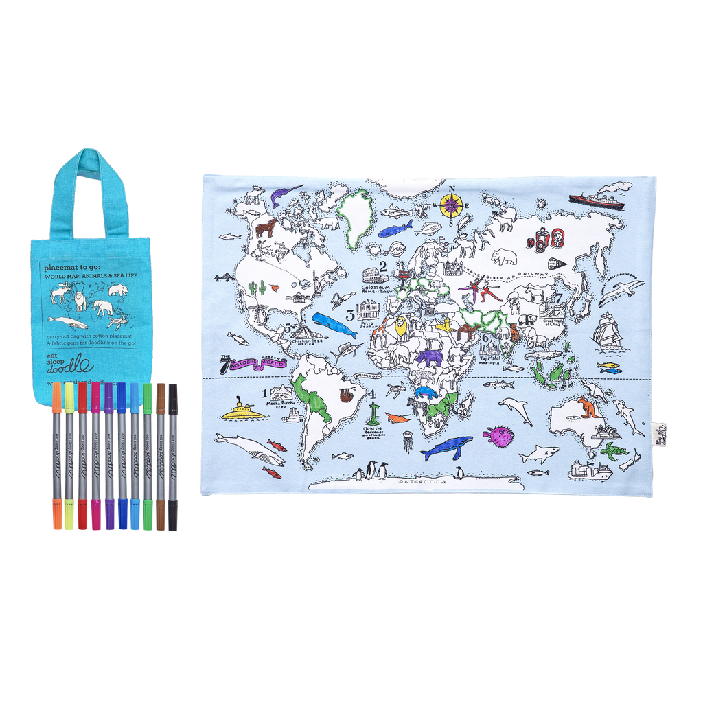 Kibakids - World Map Reusable Colour-In Placemat for Kids