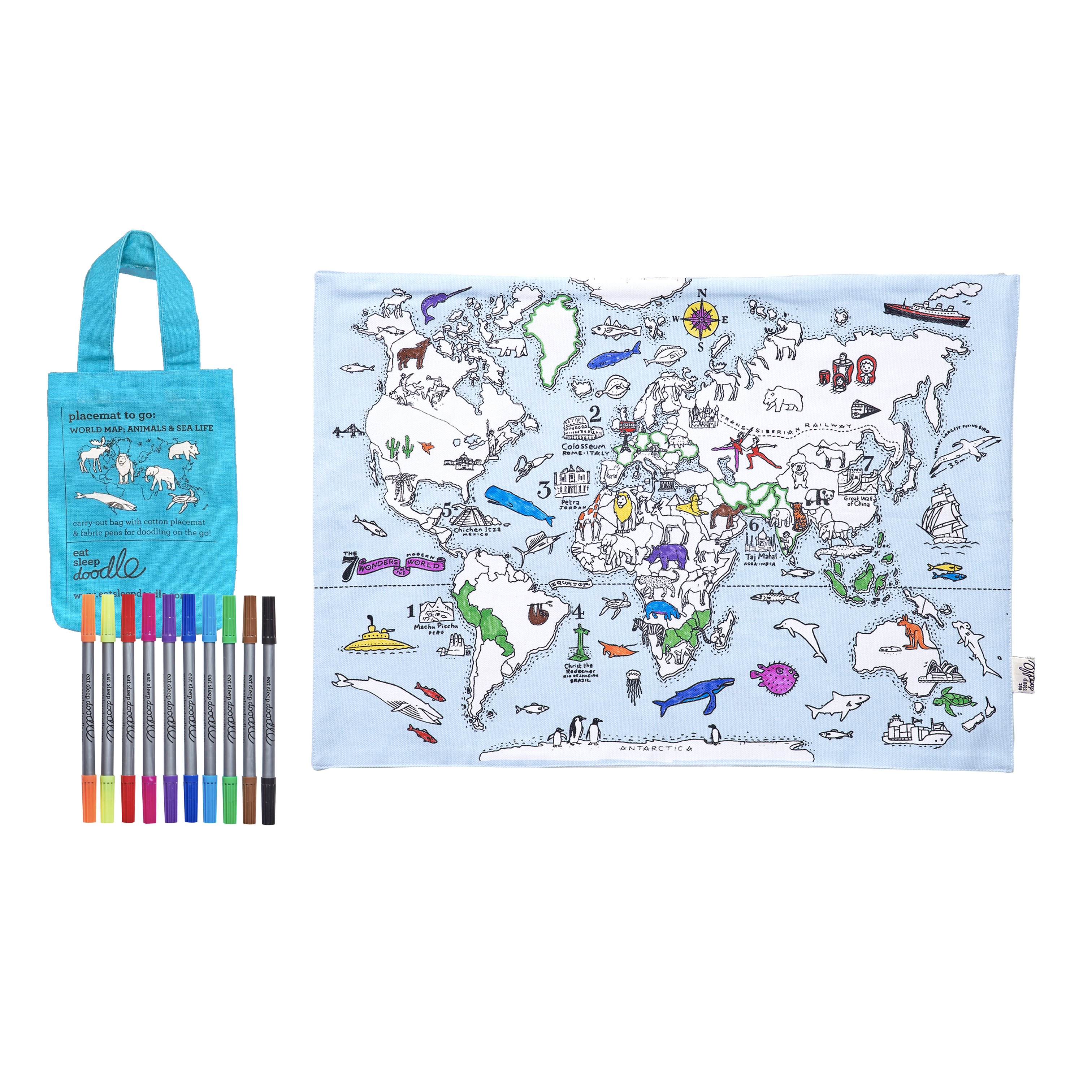 Kibakids - World Map Reusable Colour-In Placemat for Kids