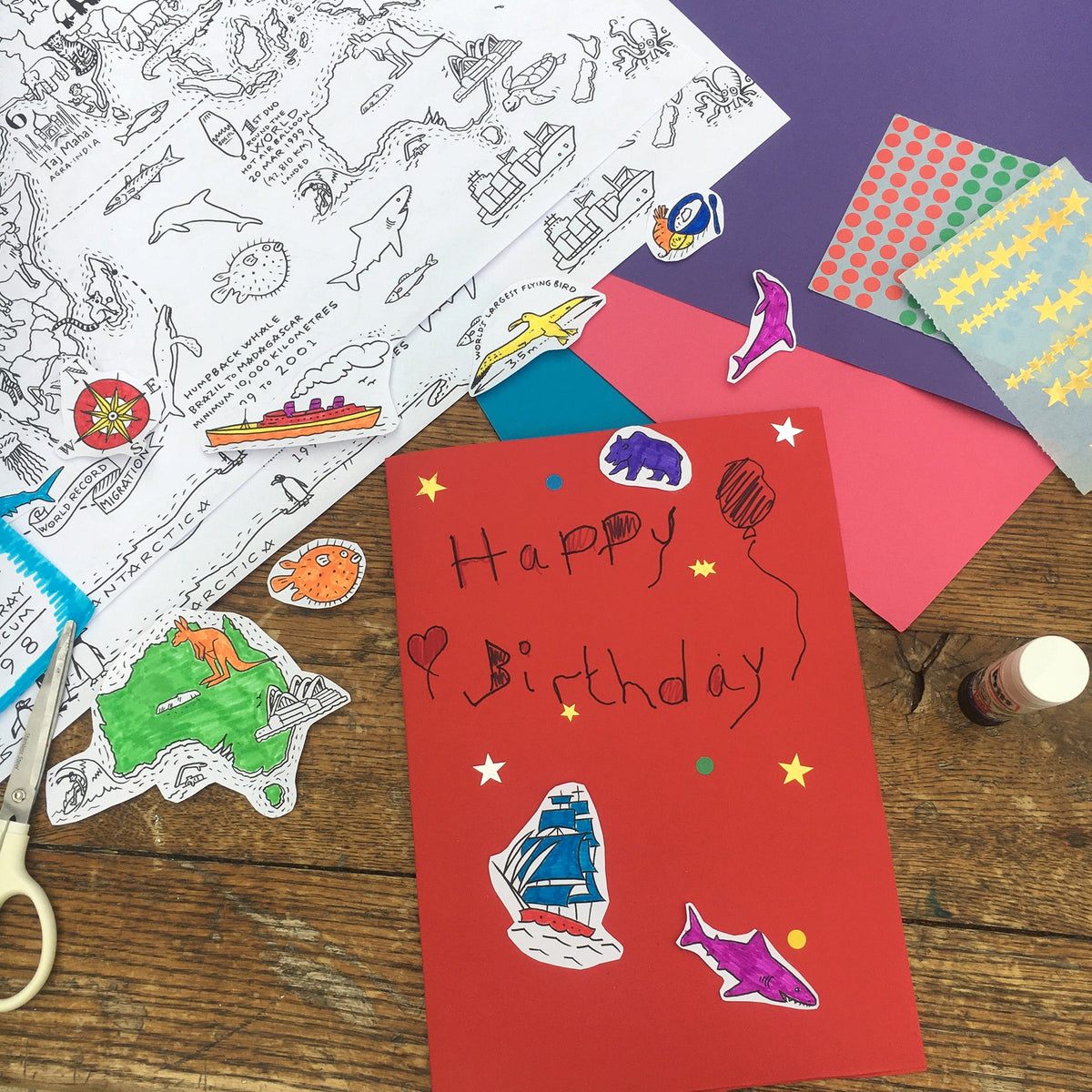 Kibakids - colour in world map wrapping paper (3 sheets)