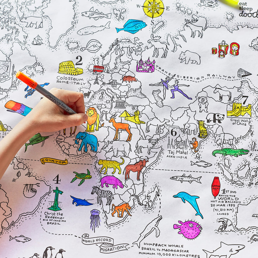 Kibakids - colour in world map wrapping paper (3 sheets)