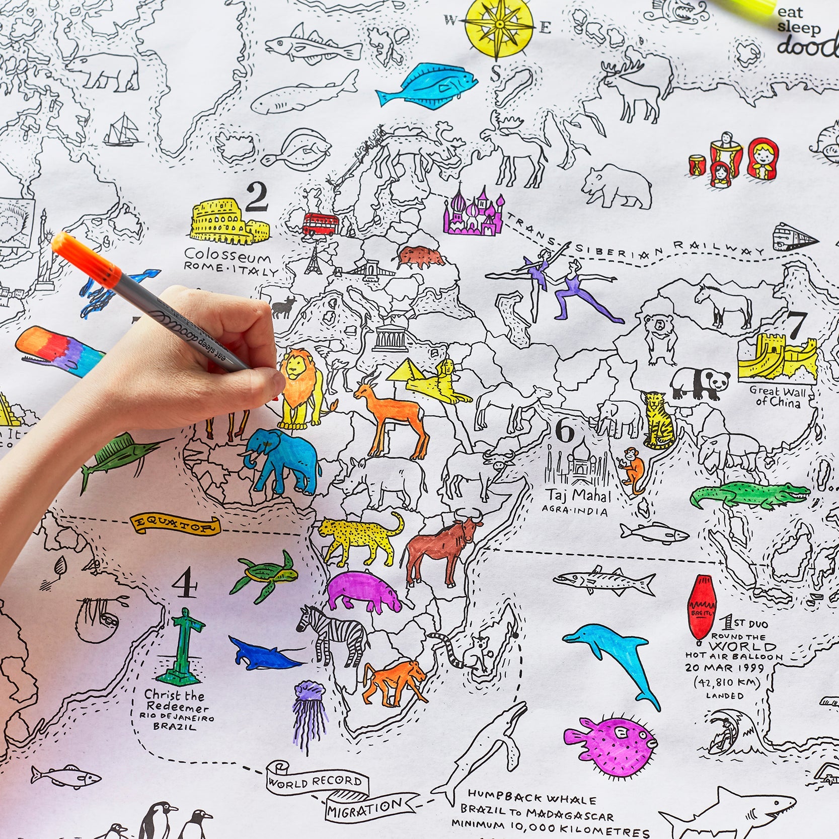 Kibakids - colour in world map wrapping paper (3 sheets)