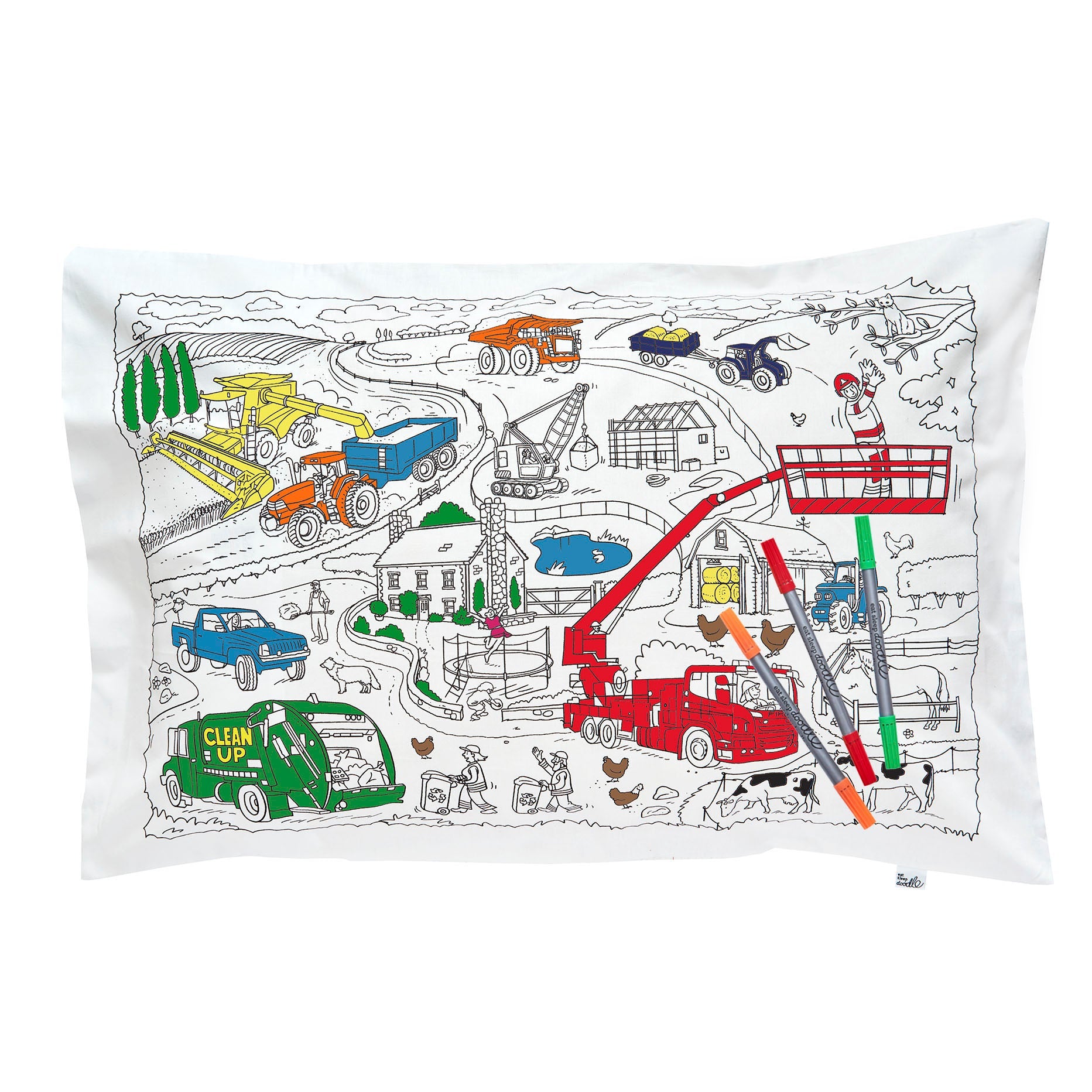 Kibakids - cars, trucks & tractors pillowcase