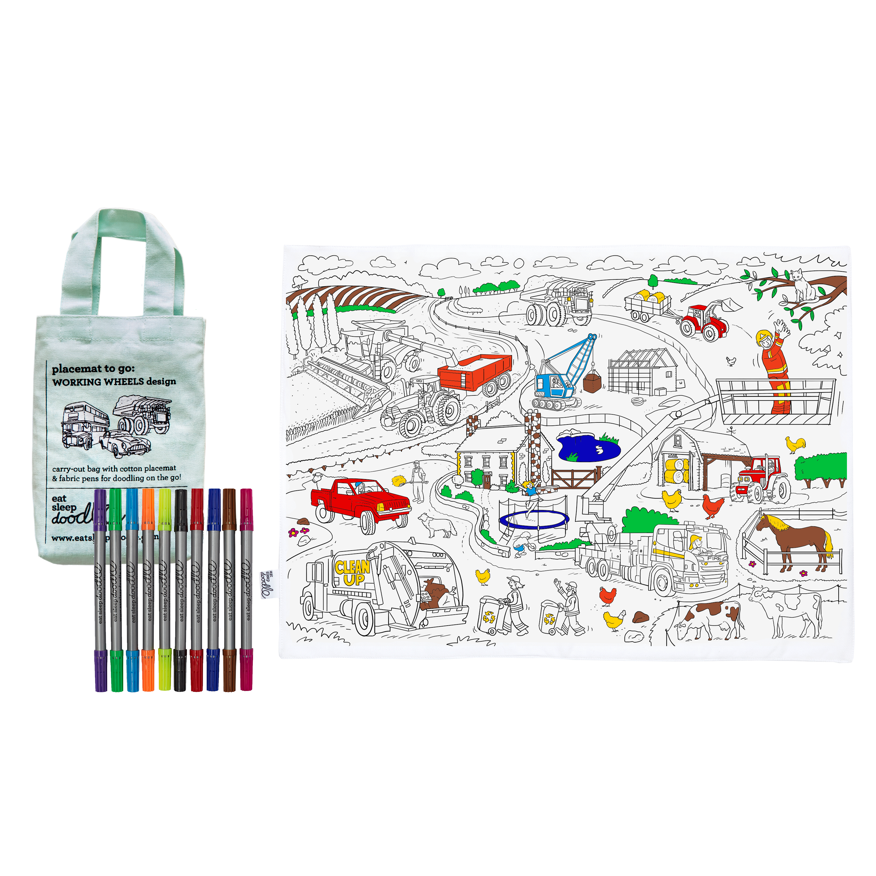 Kibakids - cars, trucks & tractors placemat to go - party pack of 10