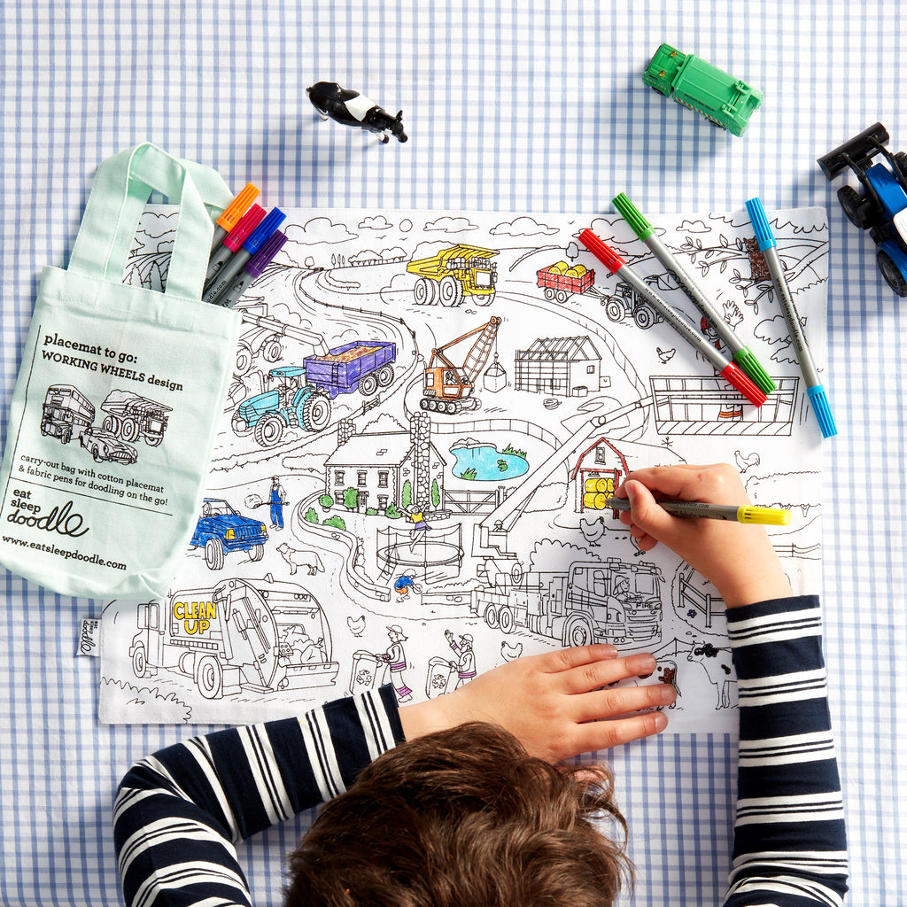 Kibakids - Cars, Trucks & Tractors Reusable Colour-In Placemat for Kids