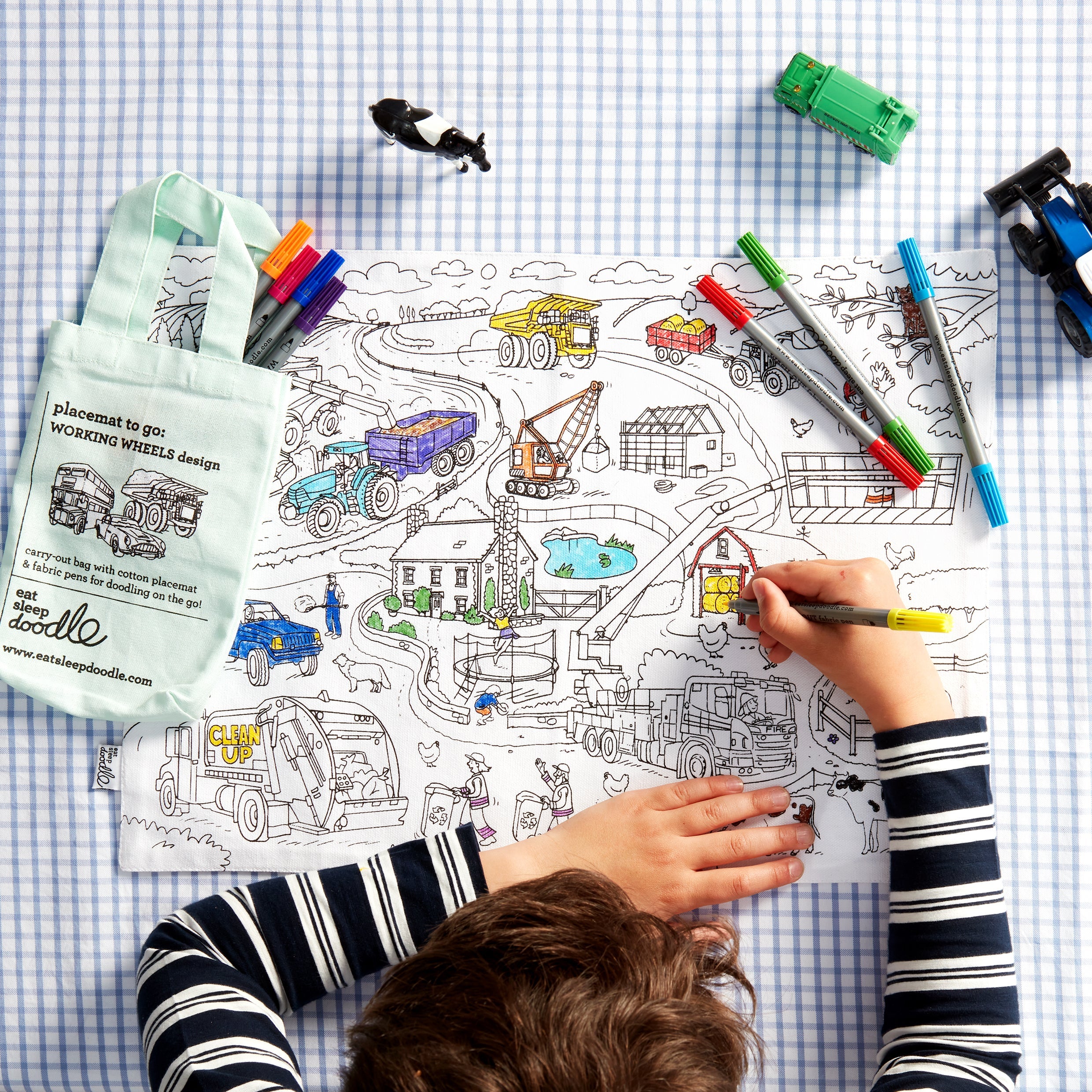 Kibakids - Cars, Trucks & Tractors Reusable Colour-In Placemat for Kids