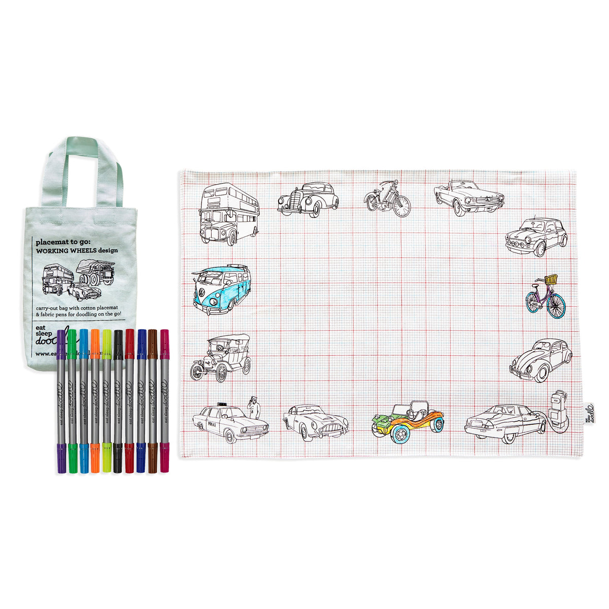 Kibakids - Cars, Trucks & Tractors Reusable Colour-In Placemat for Kids