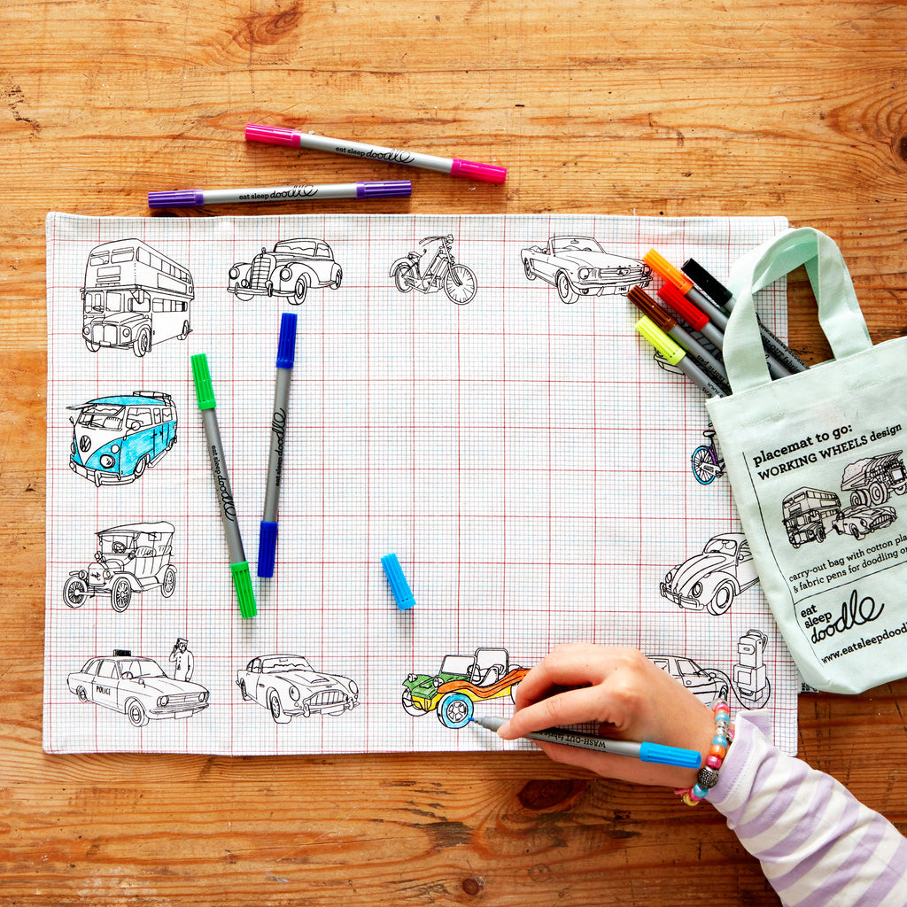 Kibakids - cars, trucks & tractors placemat to go - party pack of 10