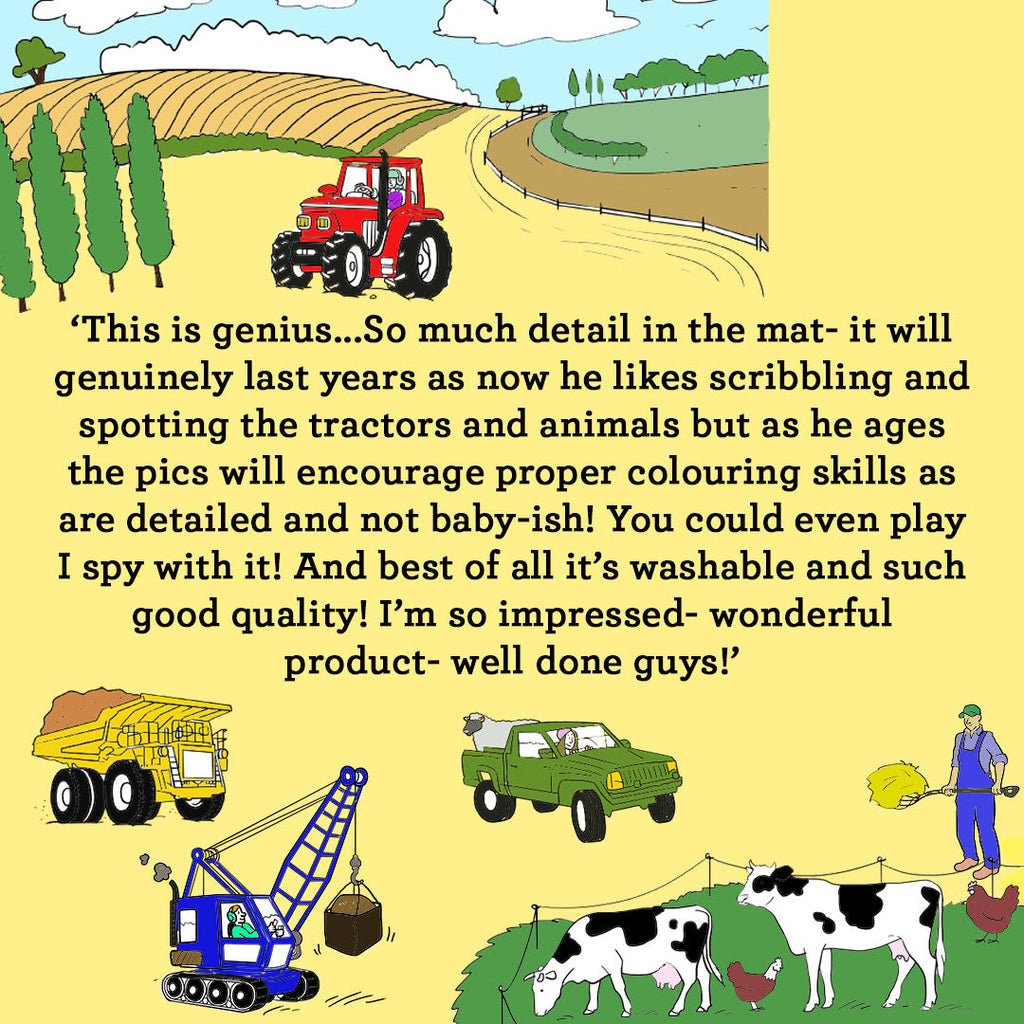 Kibakids - Cars, Trucks & Tractors Reusable Colour-In Placemat for Kids
