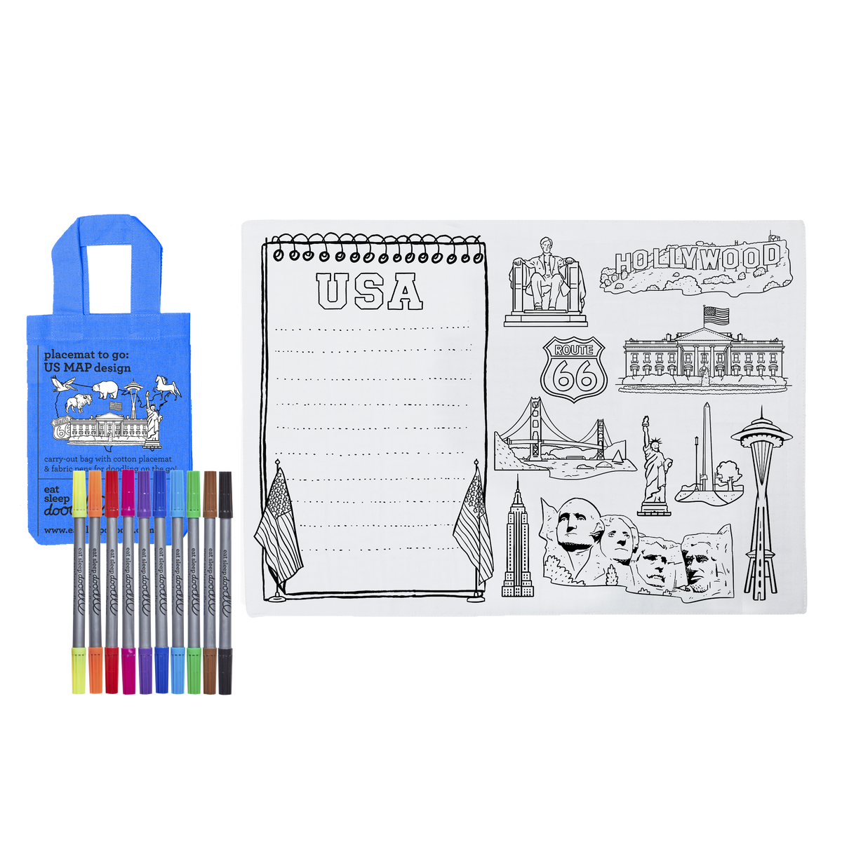 Kibakids - USA Map Reusable Colour-In Placemat for Kids