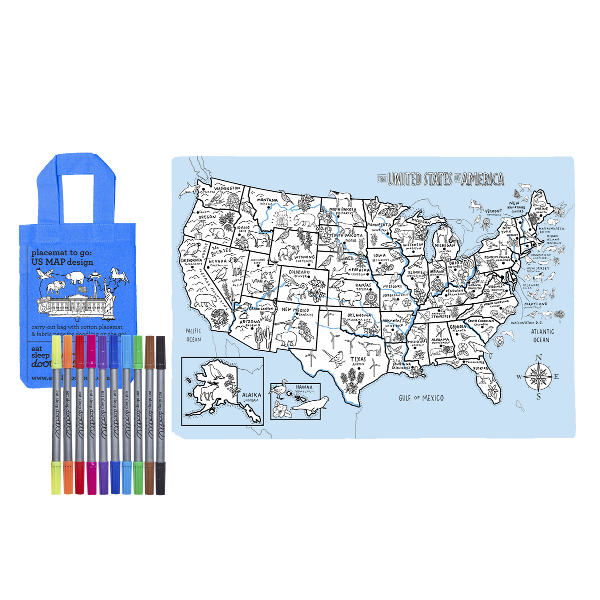 Kibakids - USA Map Reusable Colour-In Placemat for Kids