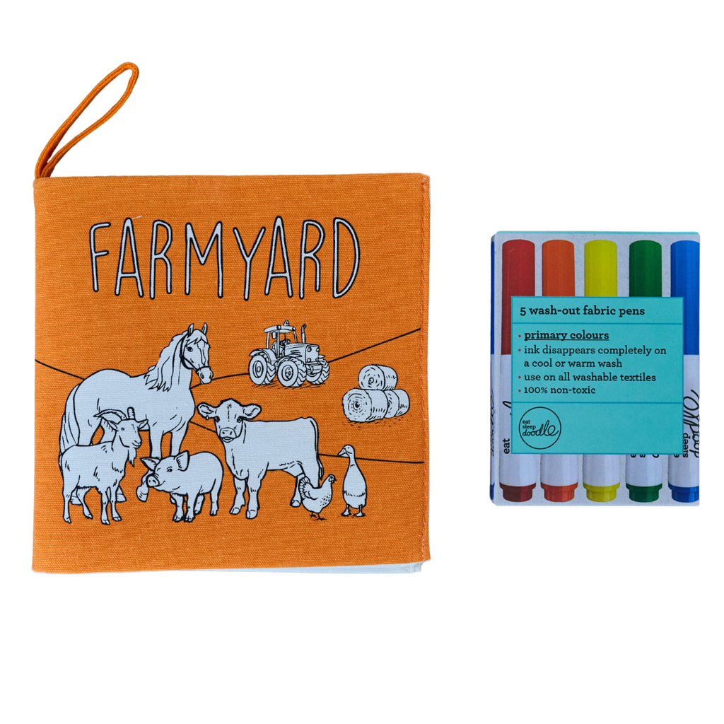 Kibakids - Farmyard Fabric Colouring Book for kids 1 years +