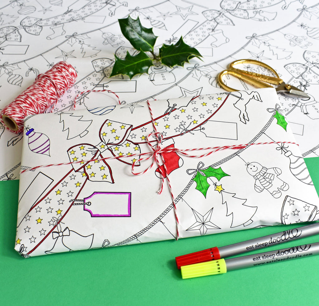 Kibakids - colour in Christmas wrapping paper (3 sheets)