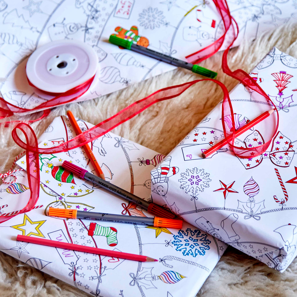 Kibakids - colour in Christmas wrapping paper (3 sheets)