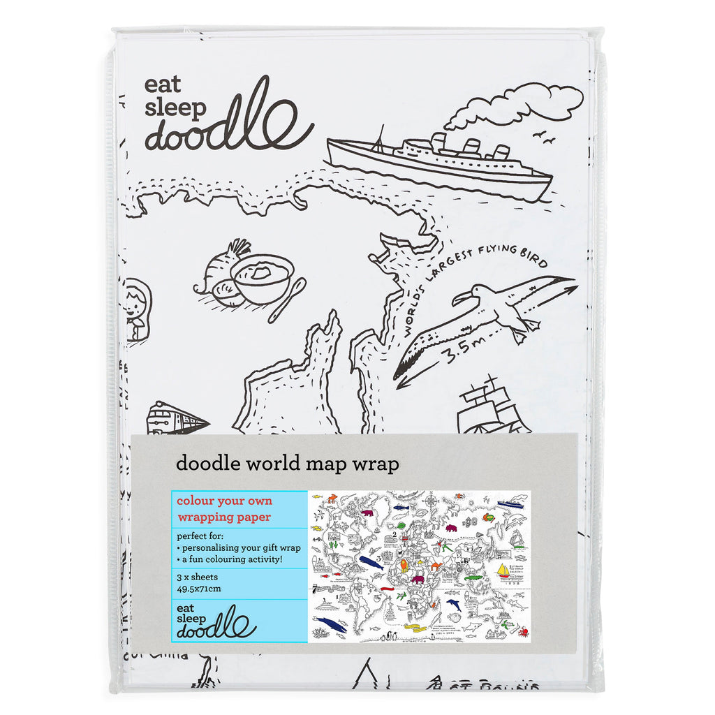 Kibakids - colour in world map wrapping paper (3 sheets)