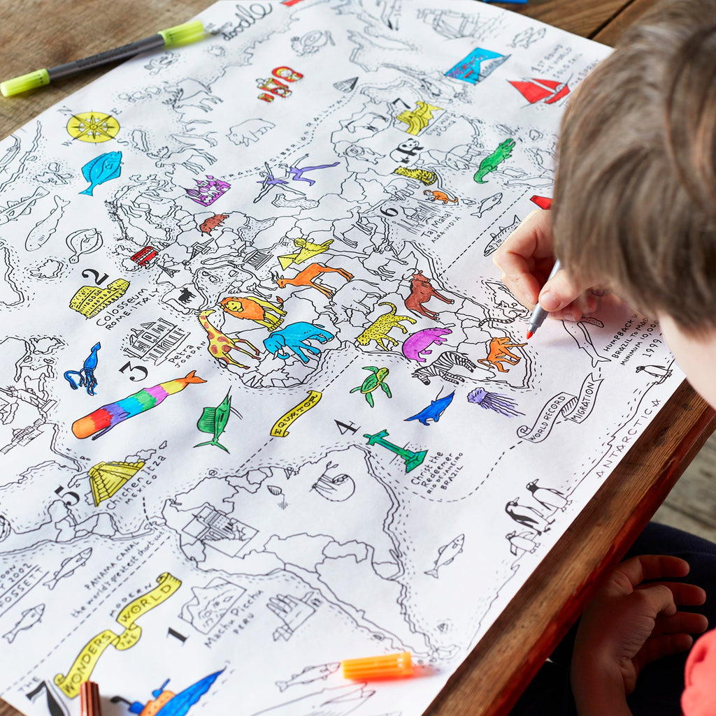 Kibakids - colour in world map wrapping paper (3 sheets)