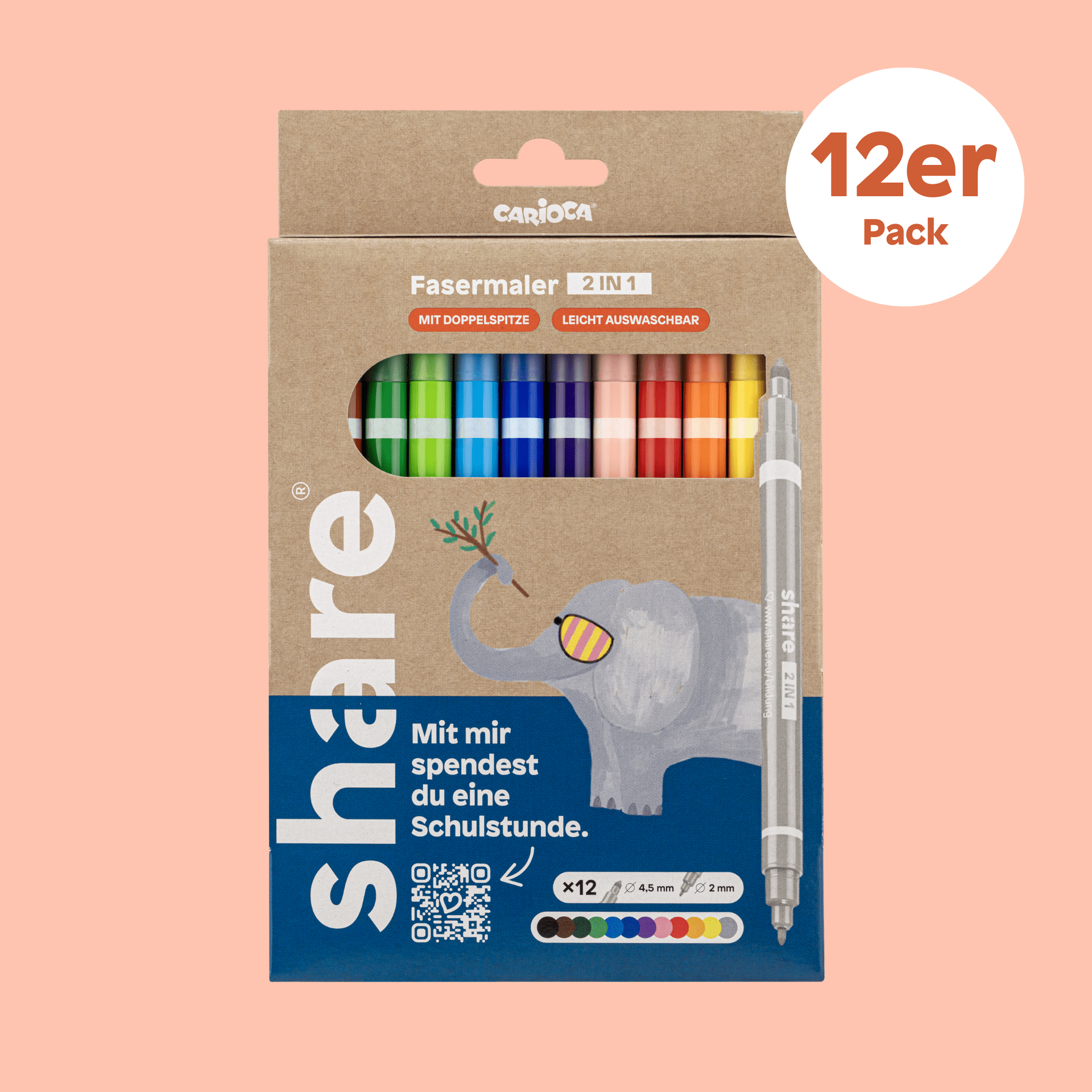 Marqueurs 2en1 assortis basiques, lot de 12