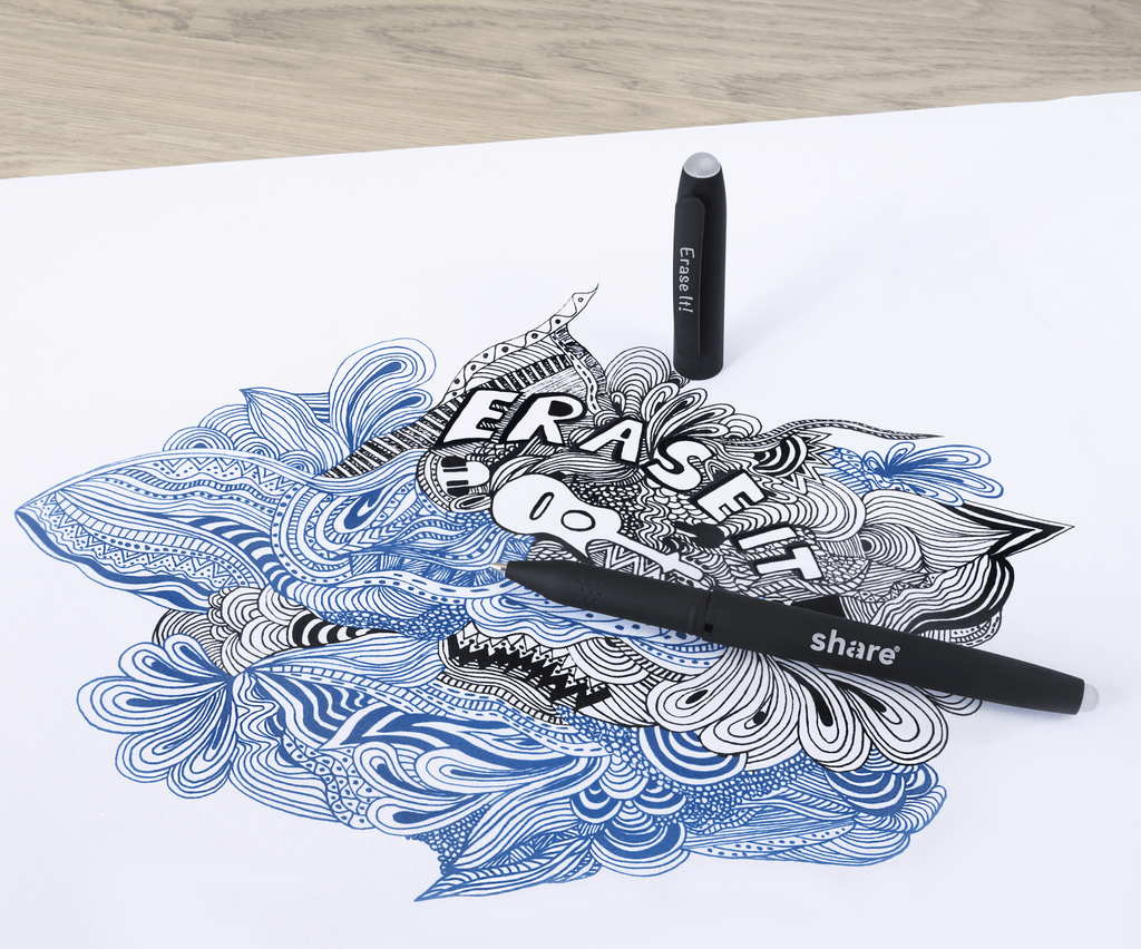 Lot de 2 stylos gel effaçables M noir et bleu