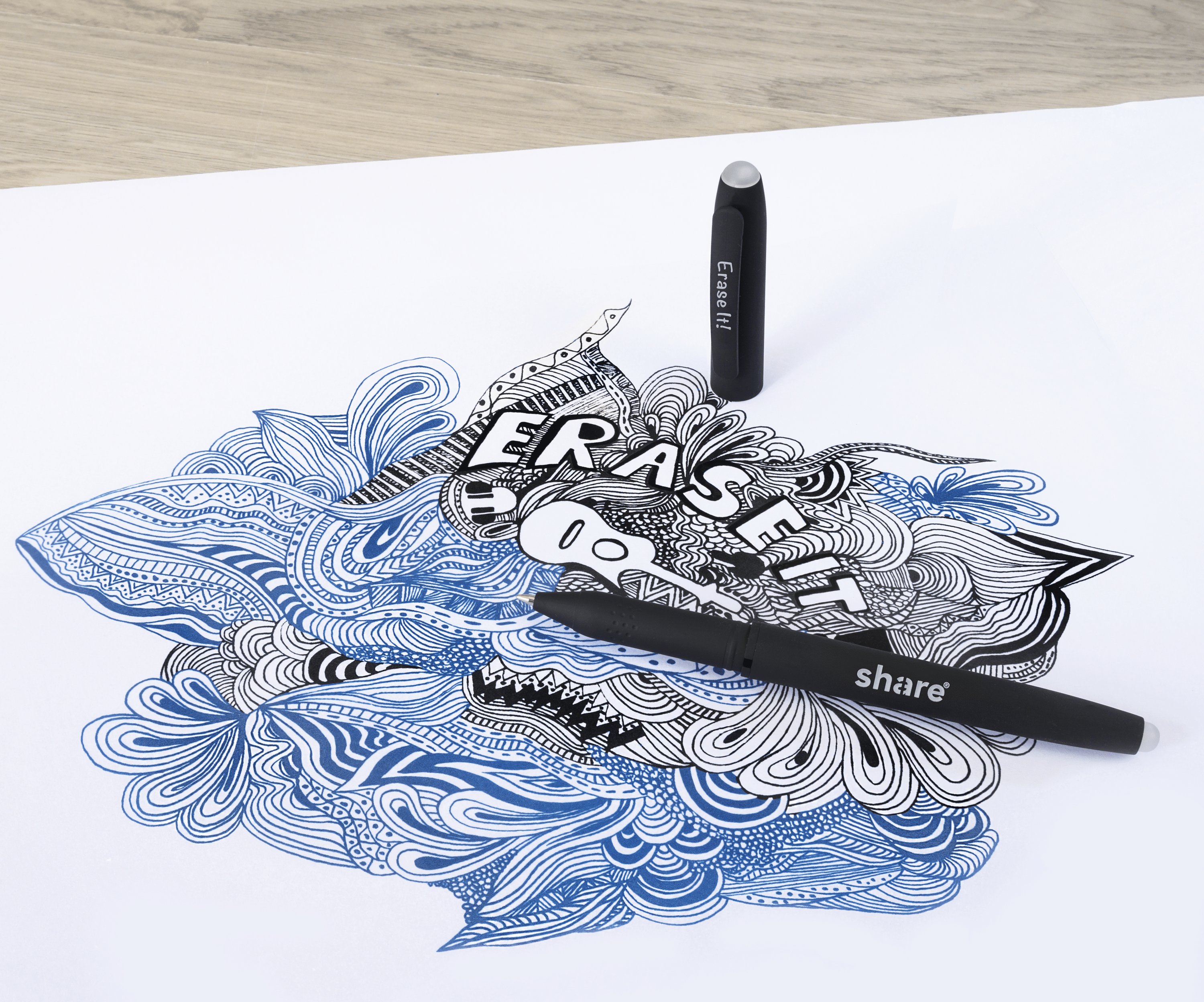 Lot de 2 stylos gel effaçables M noir et bleu