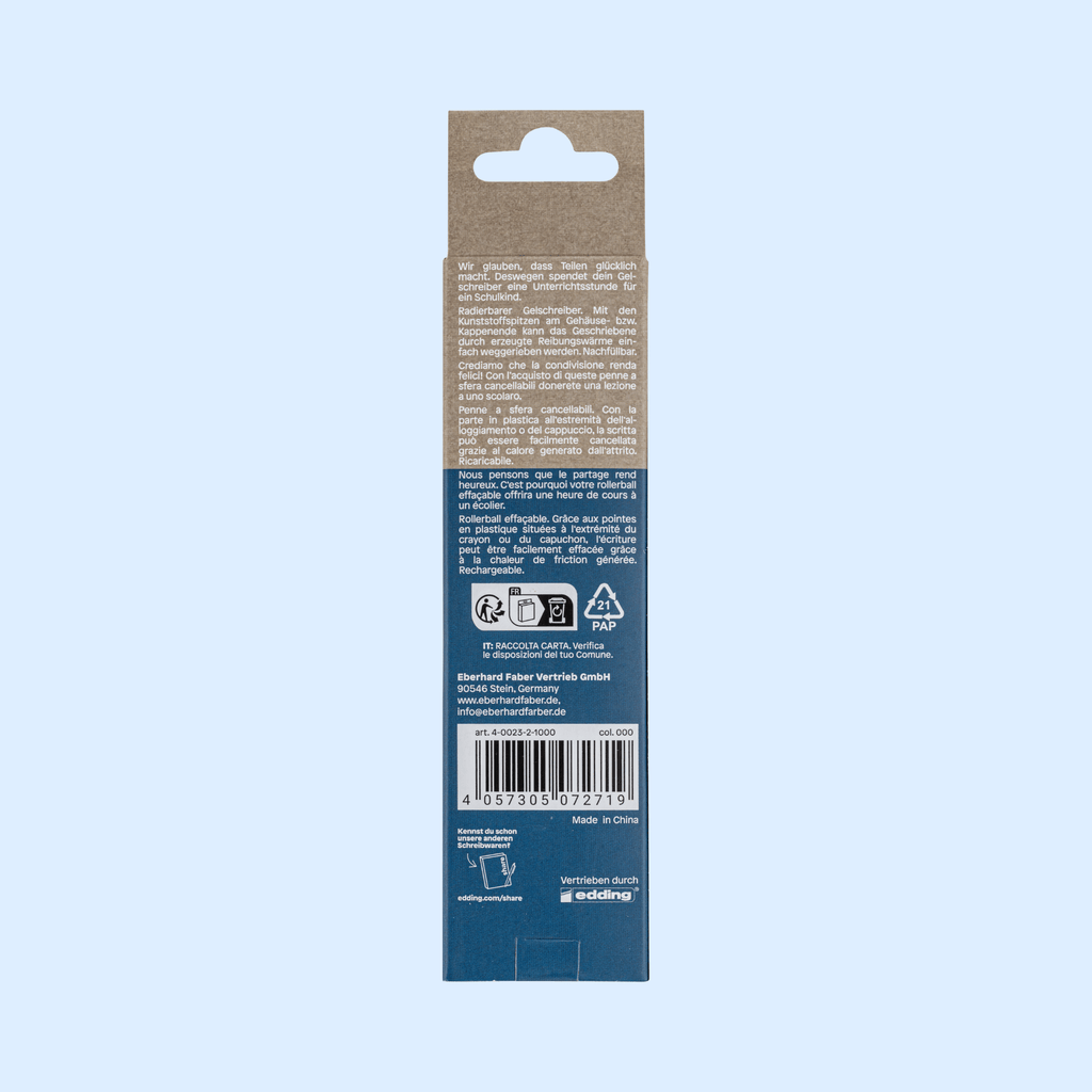 Lot de 2 stylos gel effaçables M noir et bleu