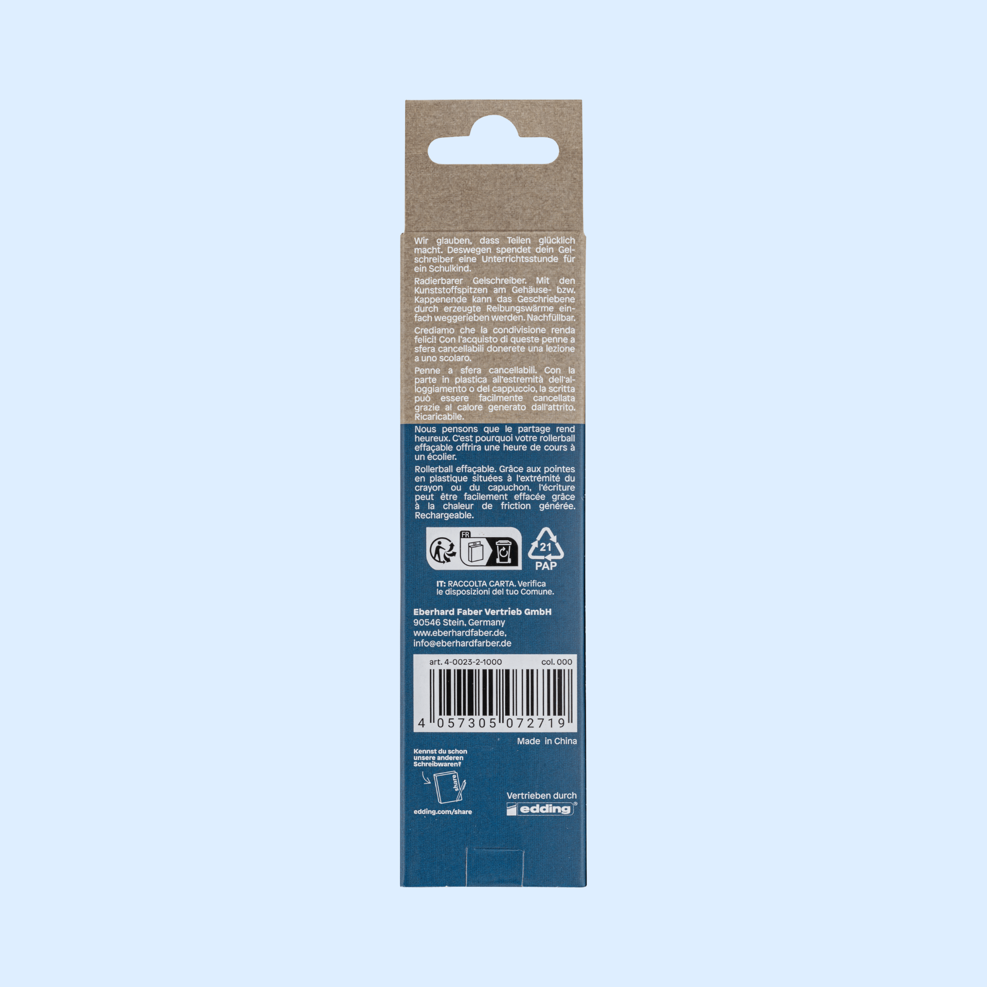 Lot de 2 stylos gel effaçables M noir et bleu